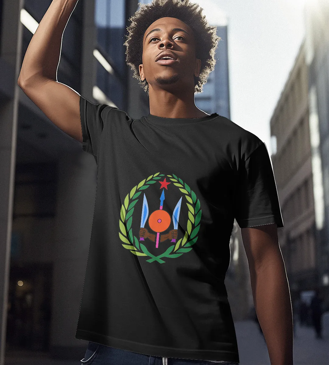 1sttheworld T-Shirt - Coat Of Arms Flag Souvenir Djiboutian T-Shirt Black A35