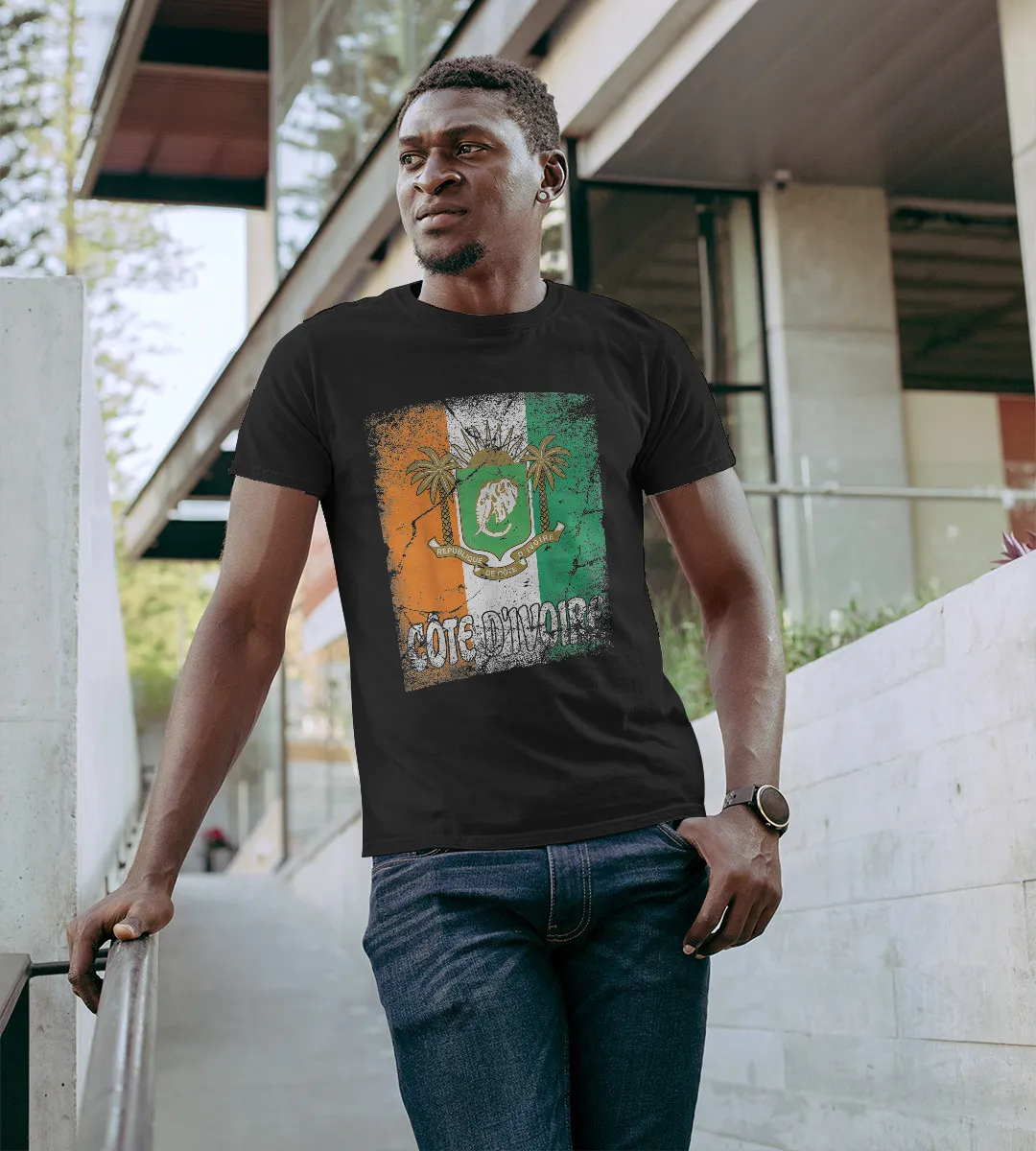 1sttheworld T-Shirt - Cote d'Ivoire Flag And Coat Of Arms T-Shirt Black A35