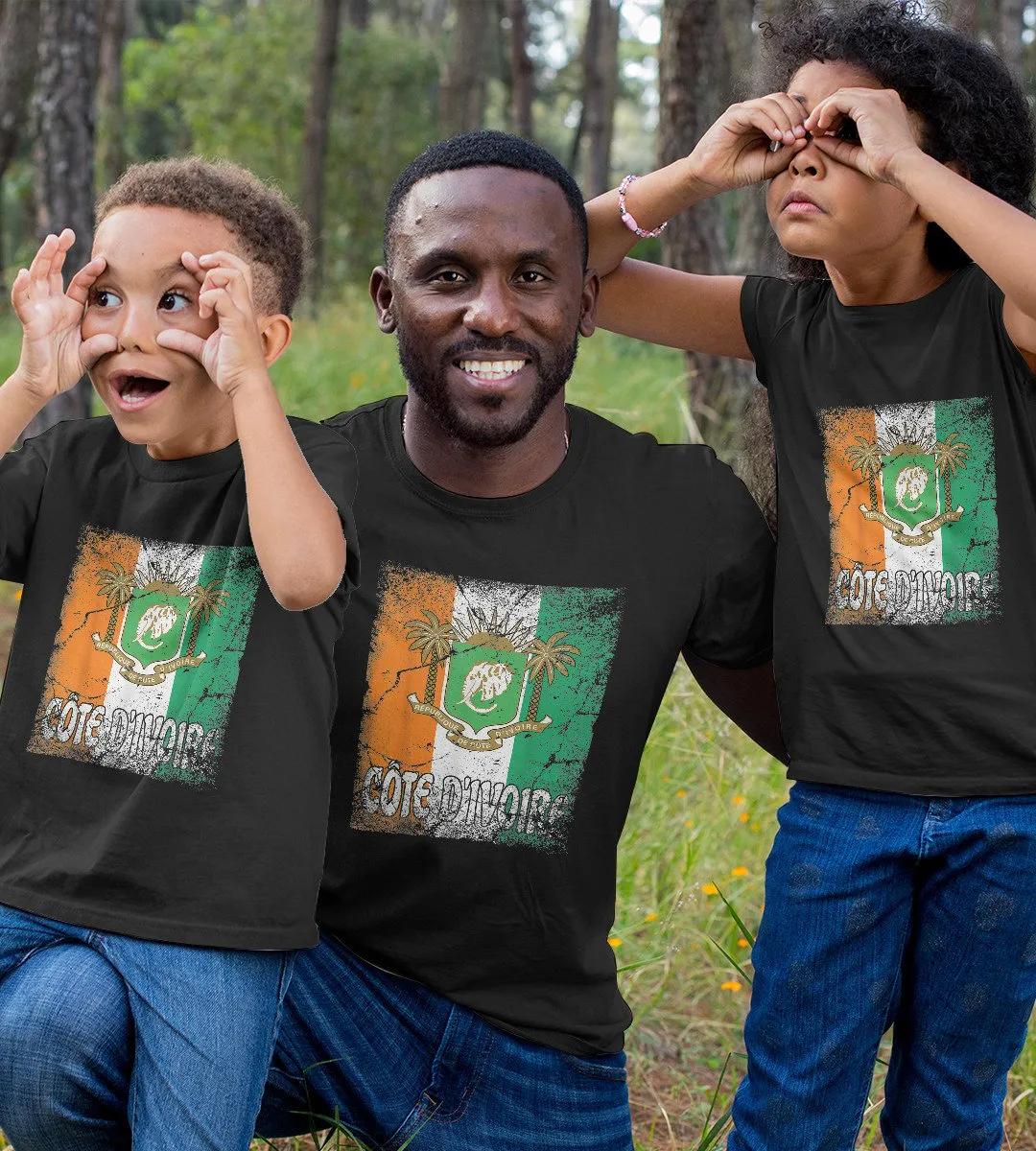 1sttheworld T-Shirt - Cote d'Ivoire Flag And Coat Of Arms T-Shirt Black A35