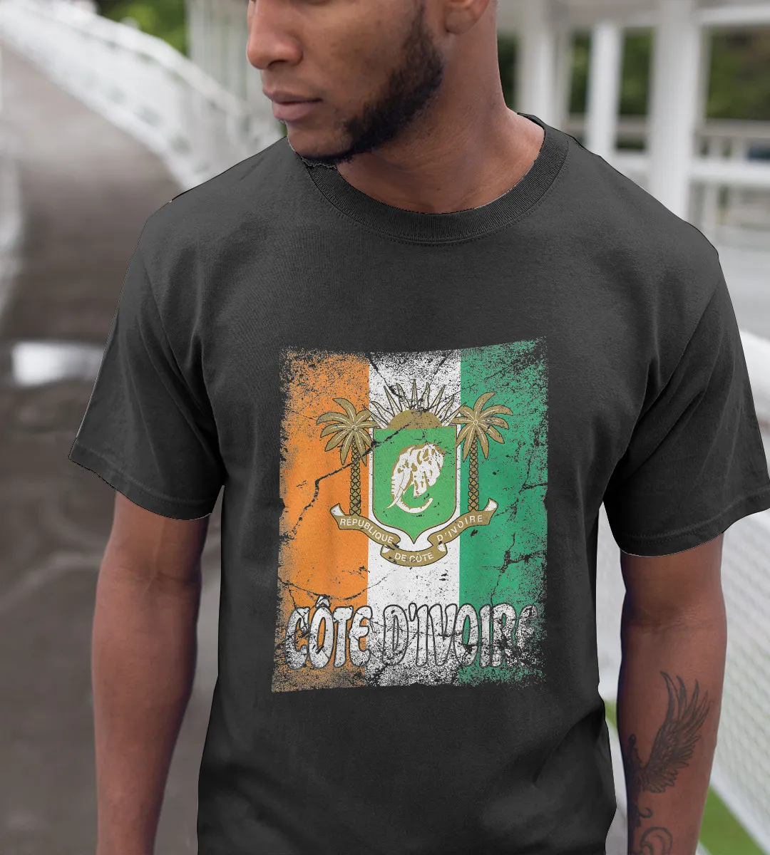 1sttheworld T-Shirt - Cote d'Ivoire Flag And Coat Of Arms T-Shirt Black A35