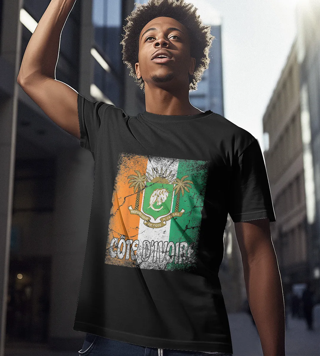 1sttheworld T-Shirt - Cote d'Ivoire Flag And Coat Of Arms T-Shirt Black A35