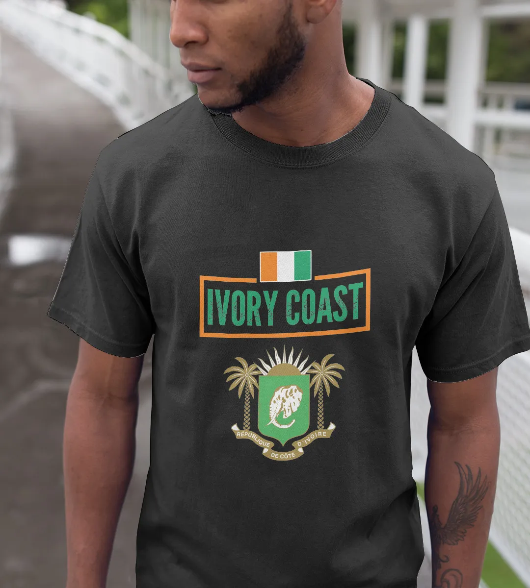 1sttheworld T-Shirt - Cote d'Ivoire Flag With Coat Of Arms T-Shirt Black A35