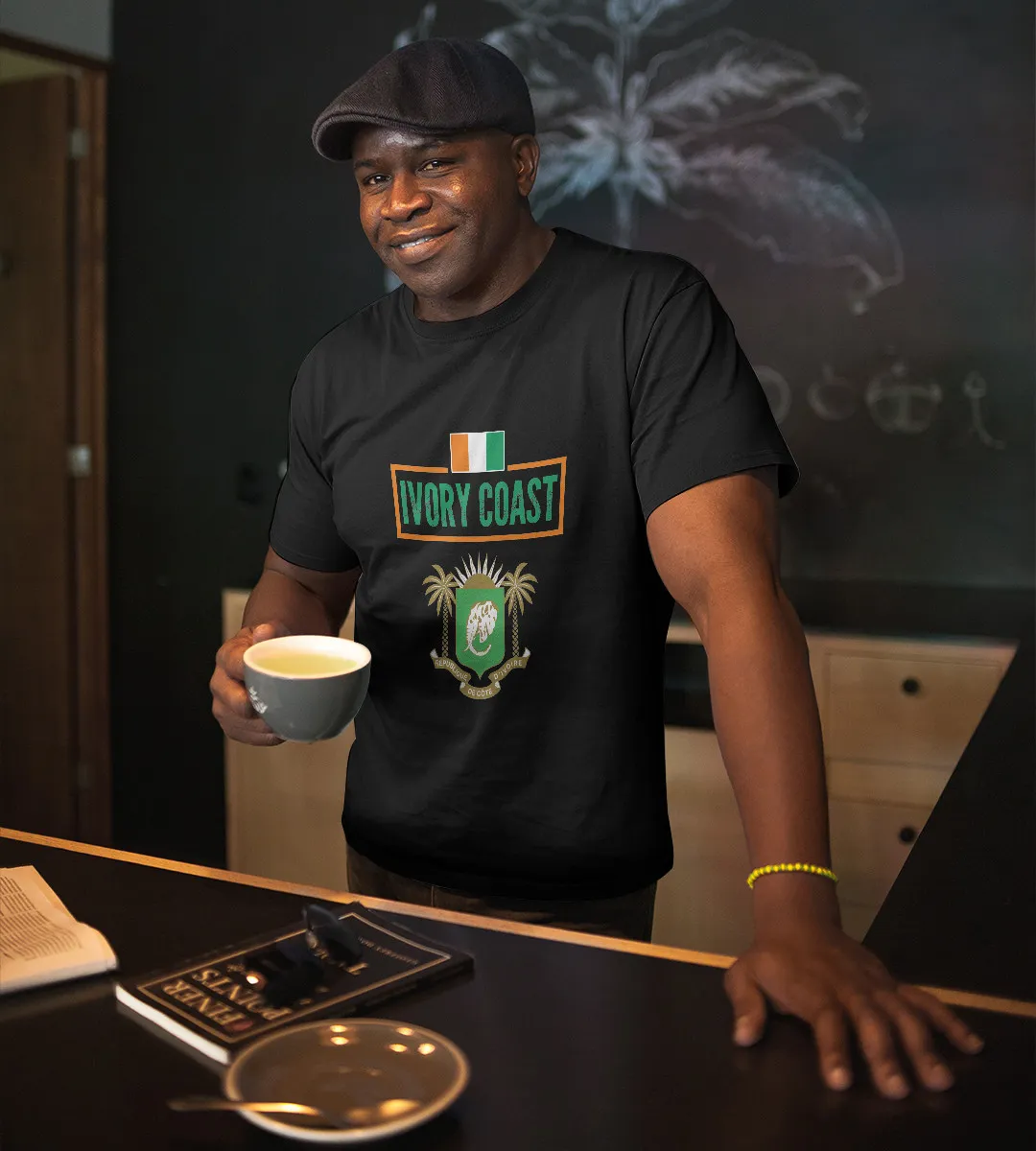 1sttheworld T-Shirt - Cote d'Ivoire Flag With Coat Of Arms T-Shirt Black A35