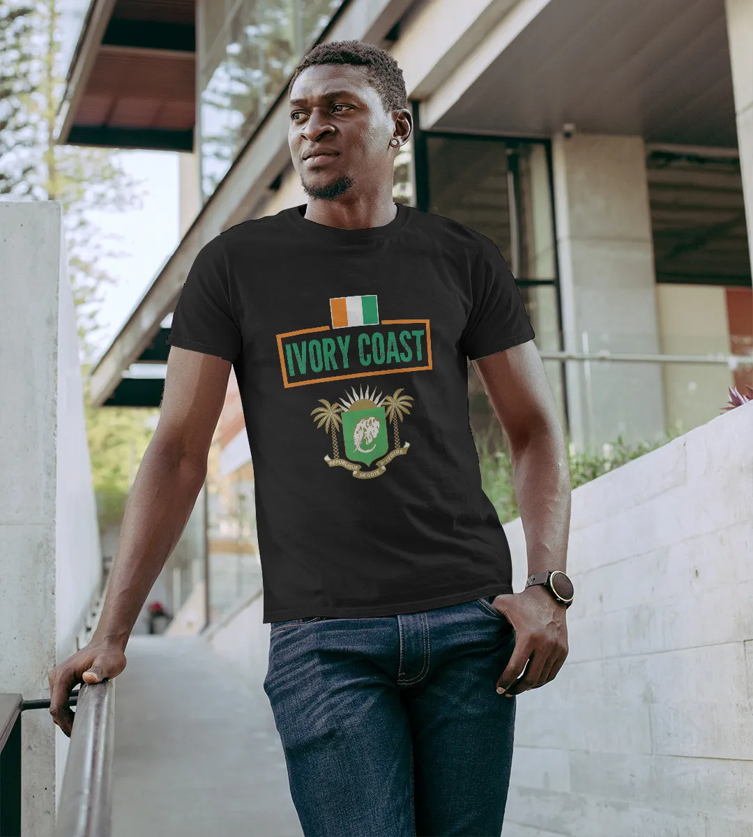 1sttheworld T-Shirt - Cote d'Ivoire Flag With Coat Of Arms T-Shirt Black A35