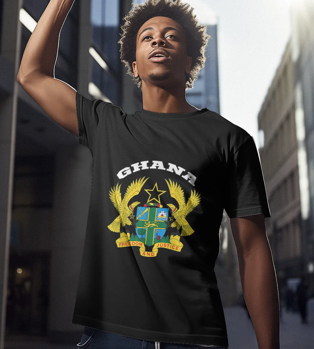 1sttheworld T-Shirt - Ghana Coat of arms Tee Flag T-Shirt Black A35