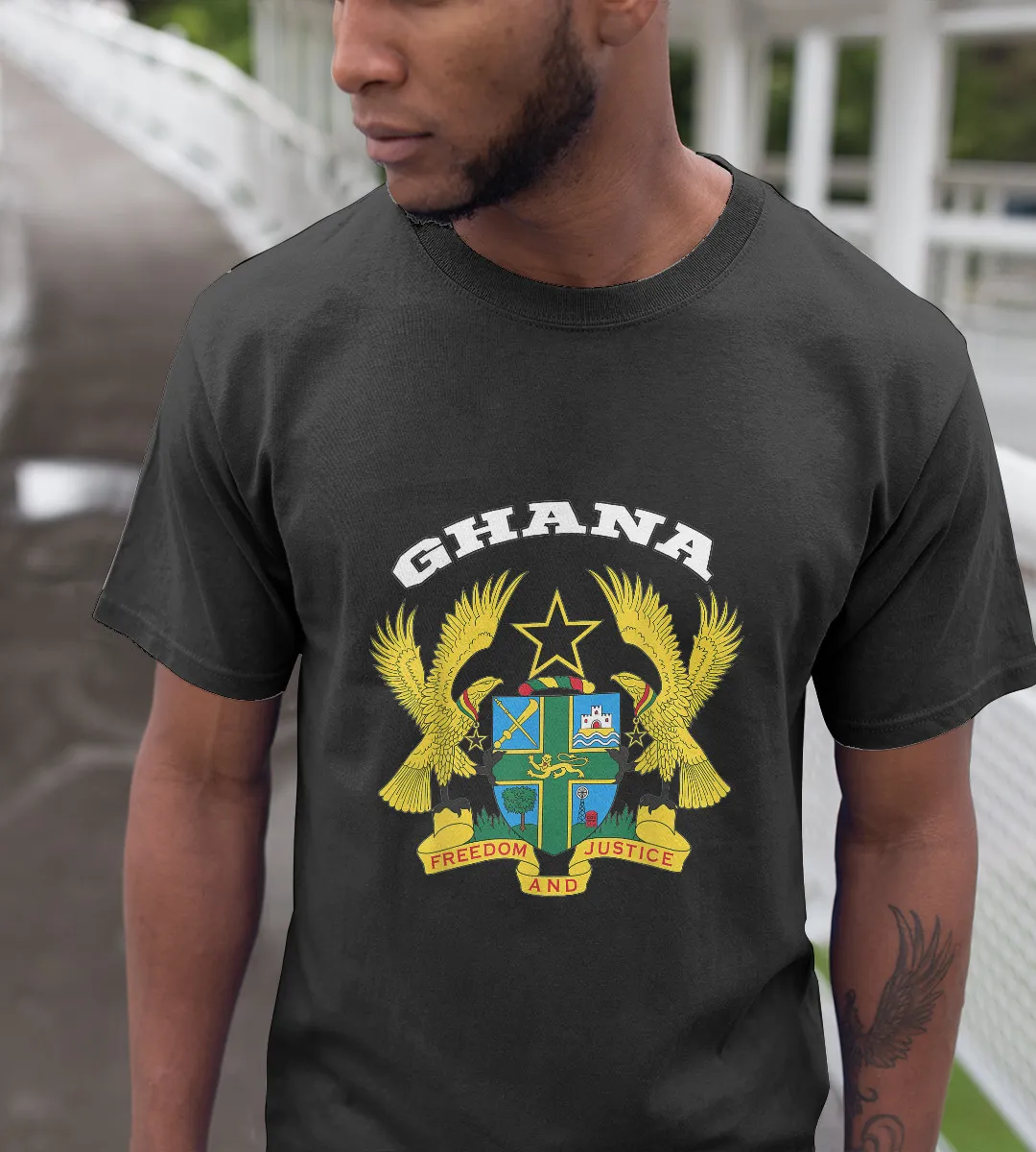 1sttheworld T-Shirt - Ghana Coat of arms Tee Flag T-Shirt Black A35