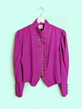 80's DORETTE Pink Blouse Blazer Leg-of-Mutton Sleeve - size M / 38