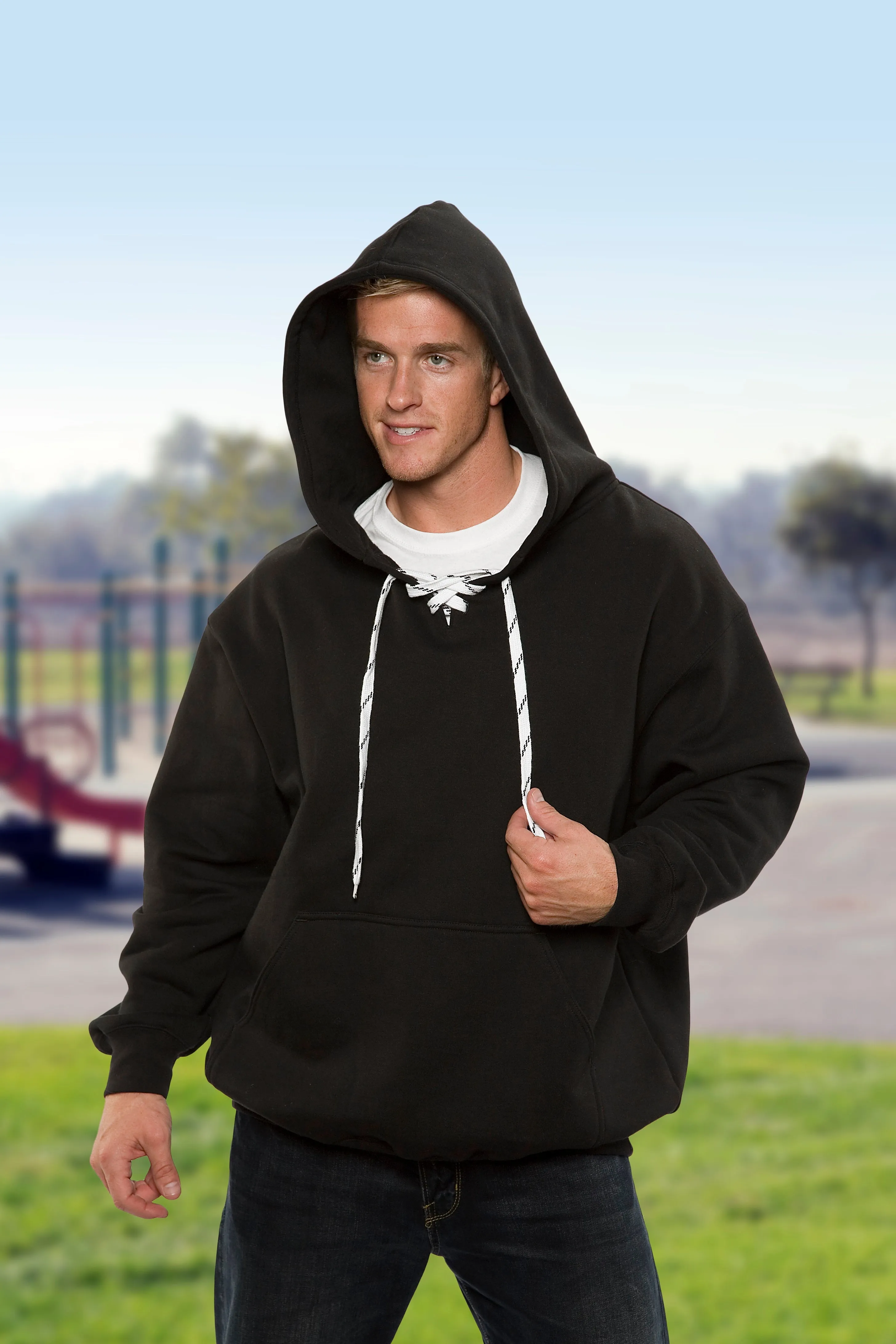 #9801 Hockey Style Hooded Pullover Sweatshirt