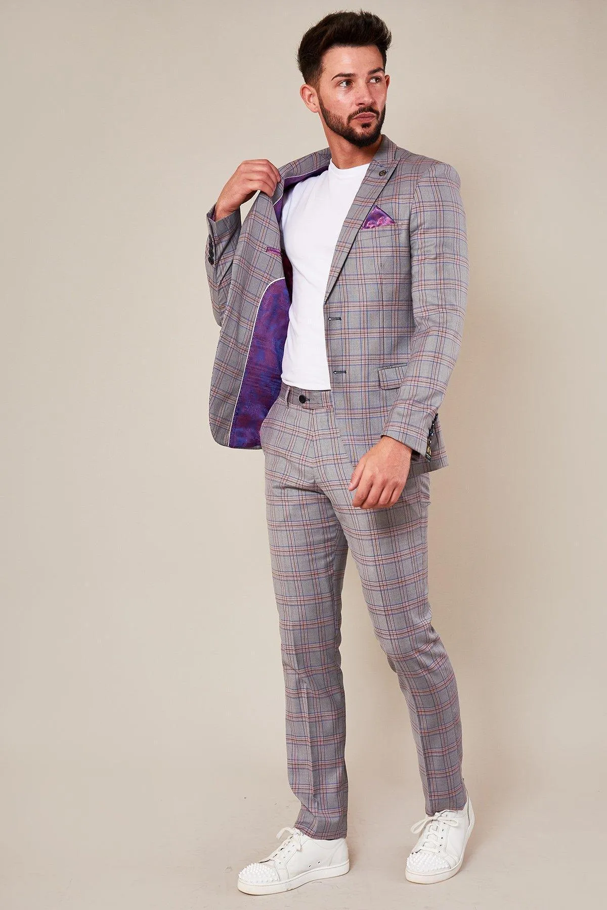 ALVIN - Grey Pink Check Blazer