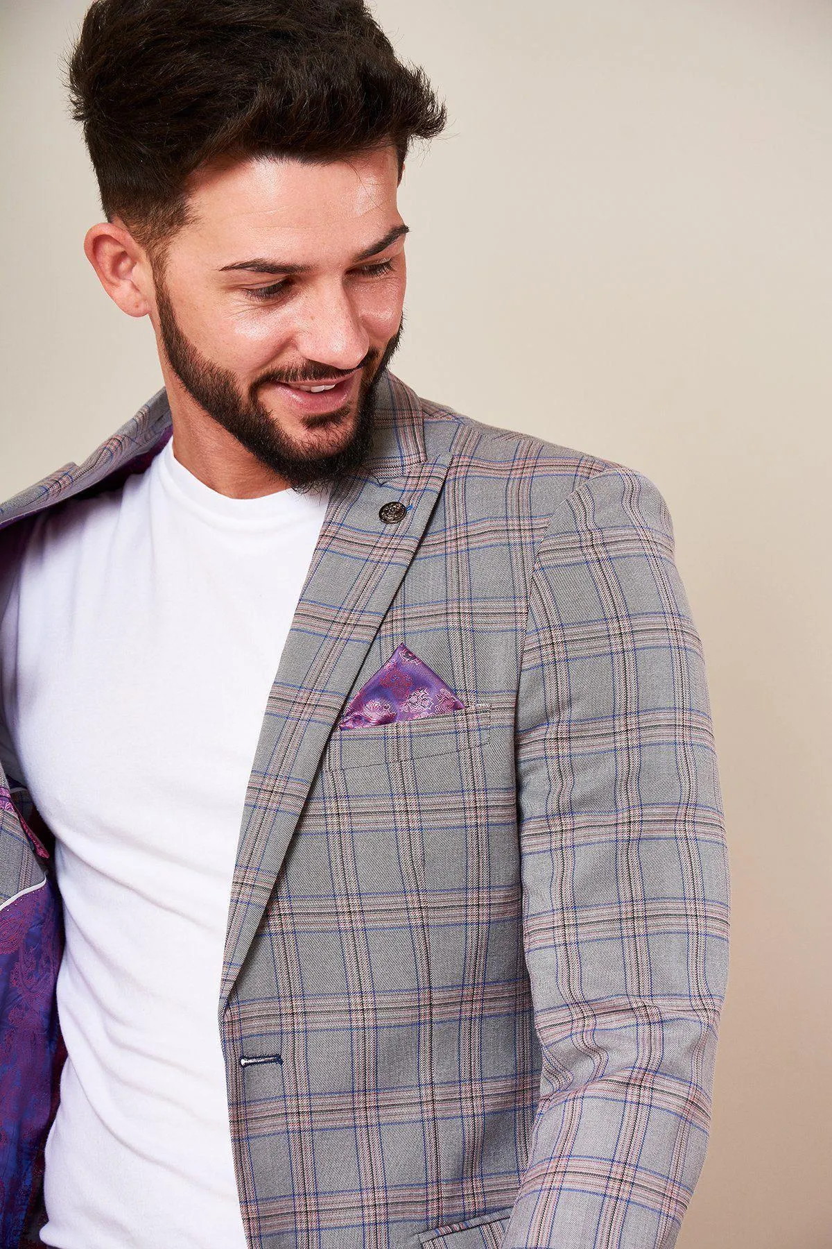 ALVIN - Grey Pink Check Blazer