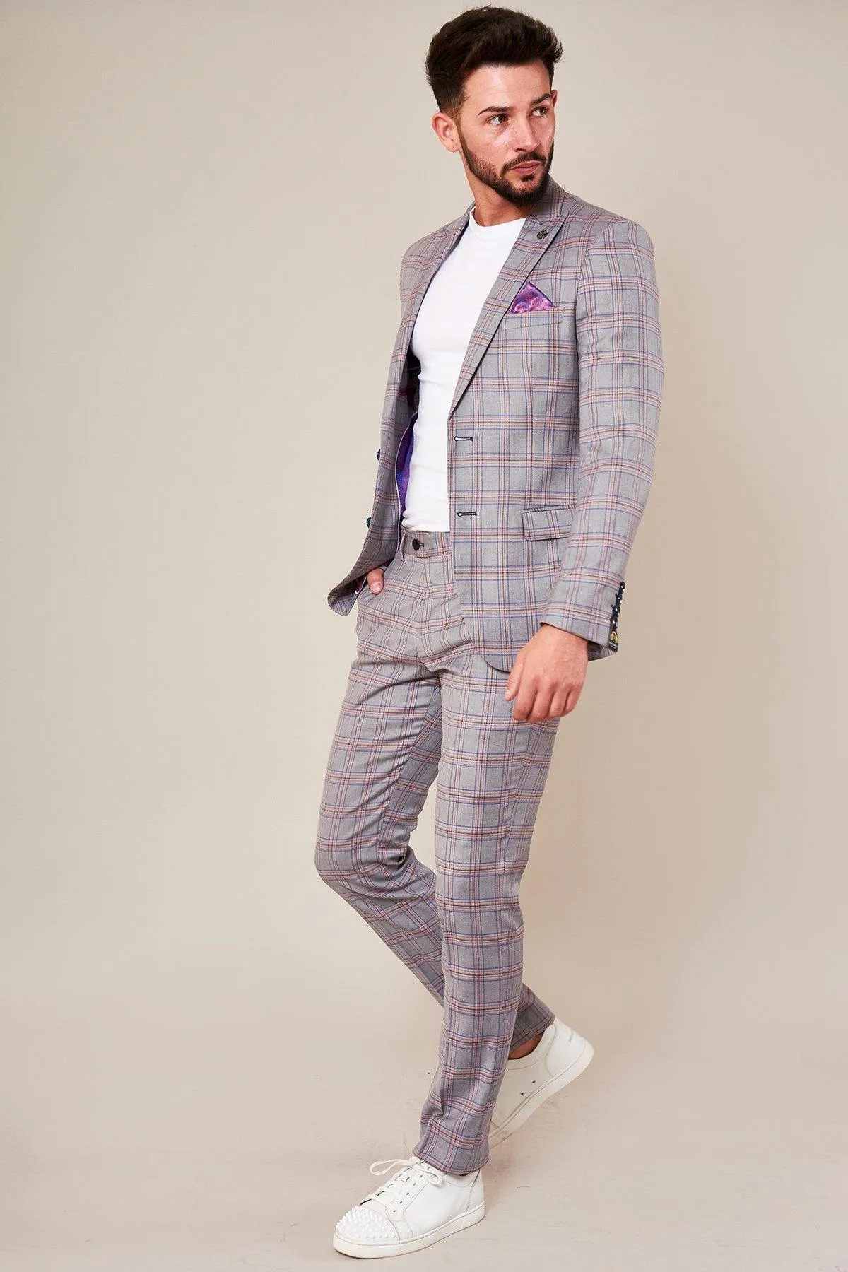 ALVIN - Grey Pink Check Blazer