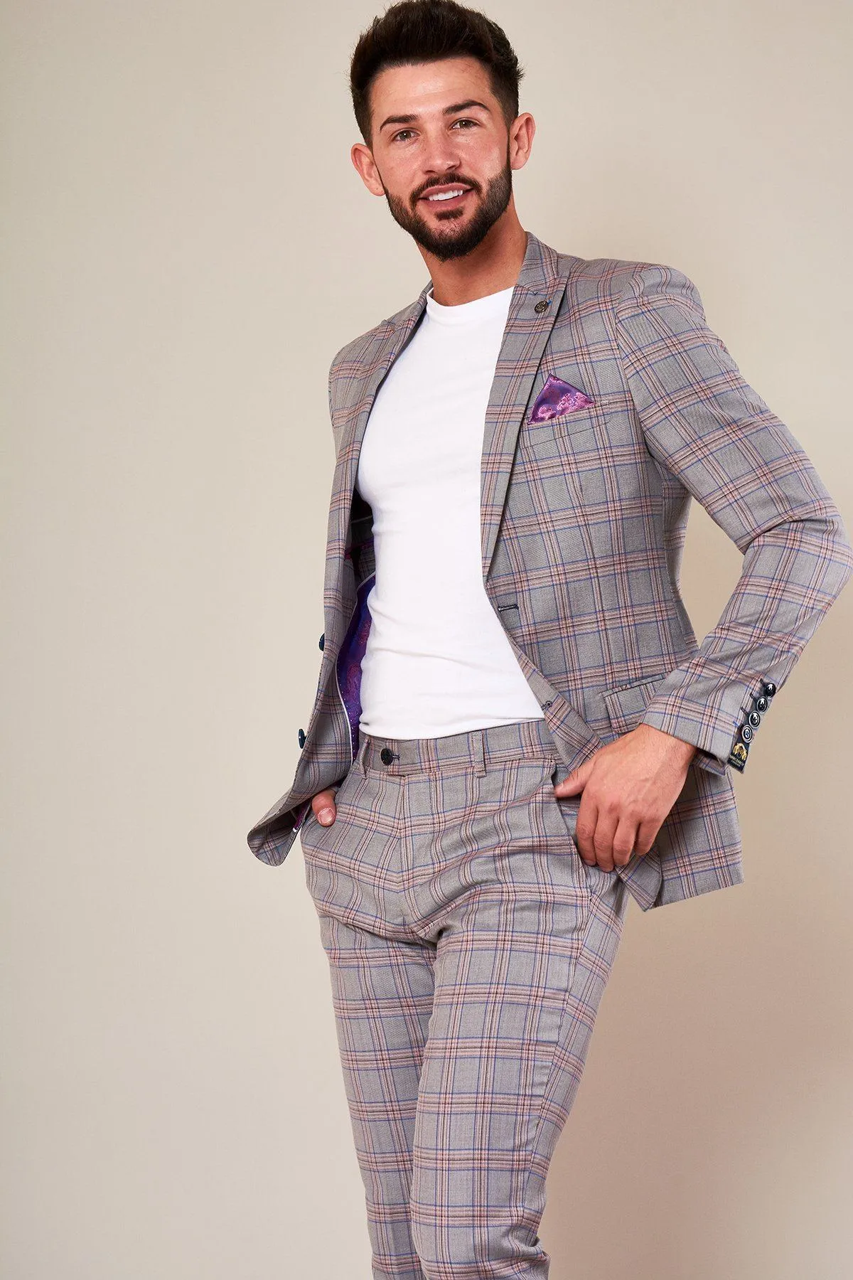 ALVIN - Grey Pink Check Blazer