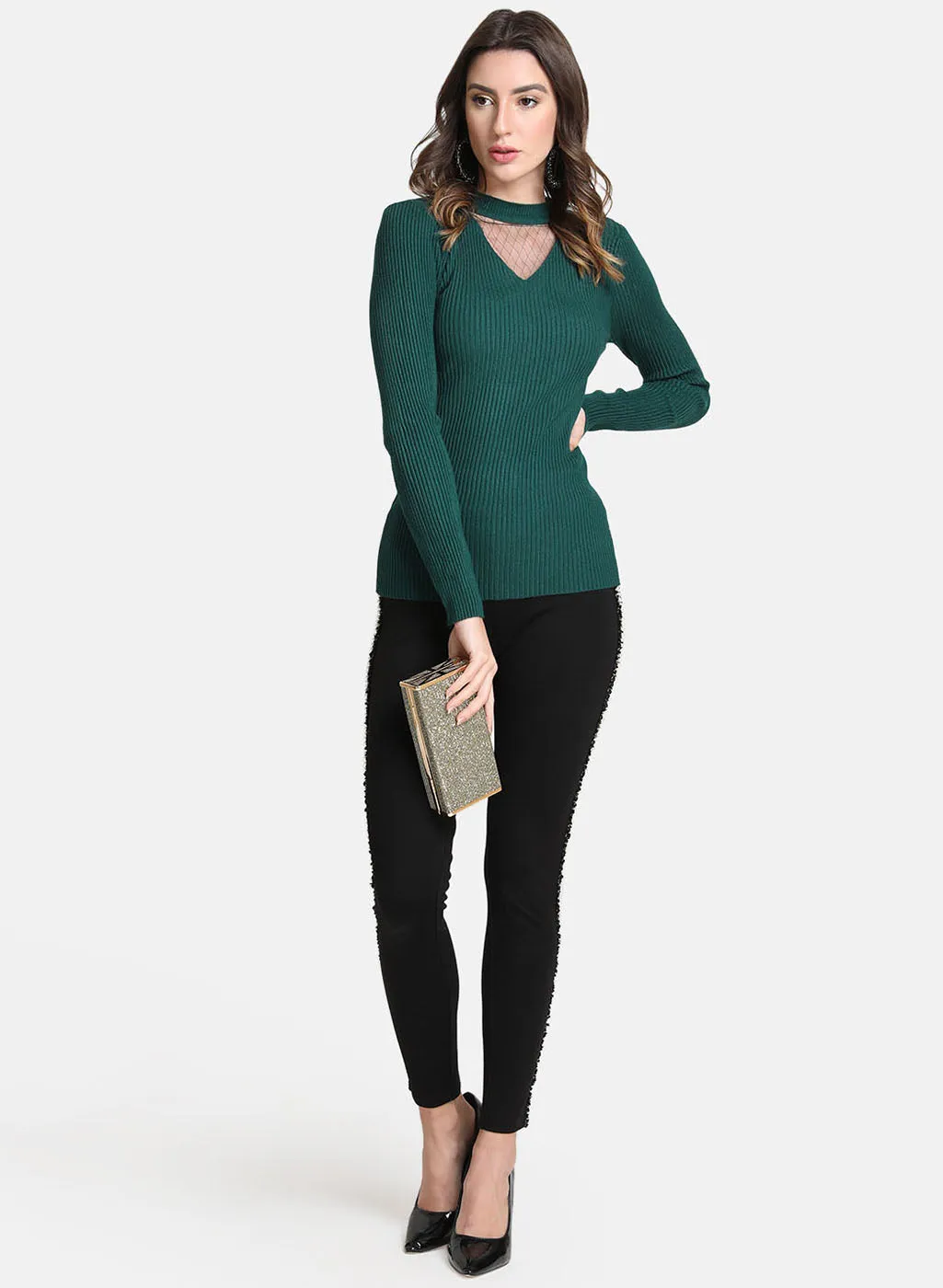 Band Neck Pullover With Mesh