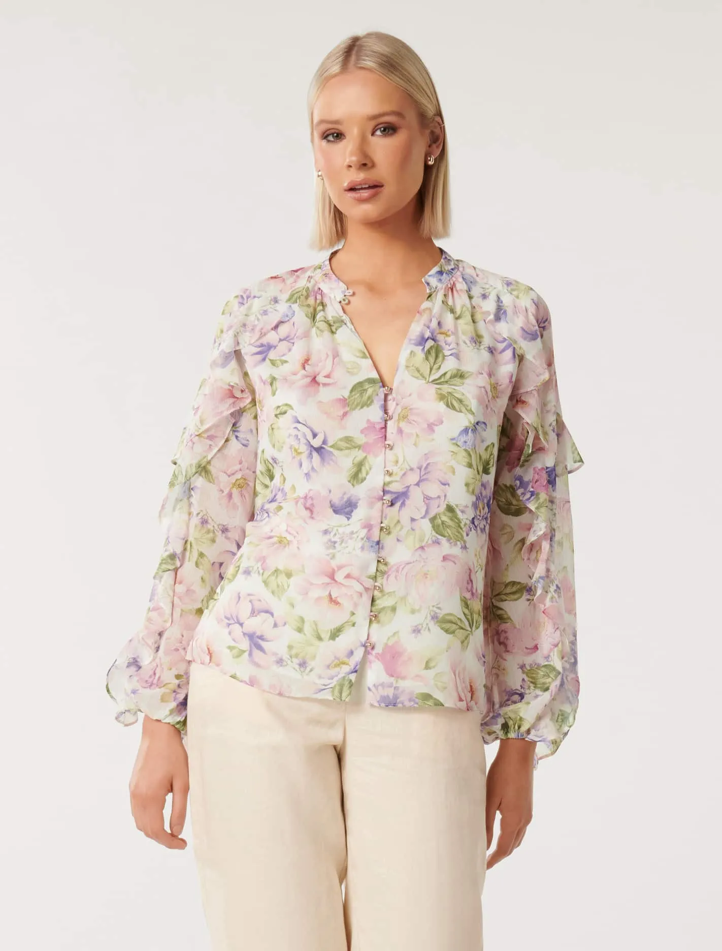 Belle Printed Ruffle Blouse