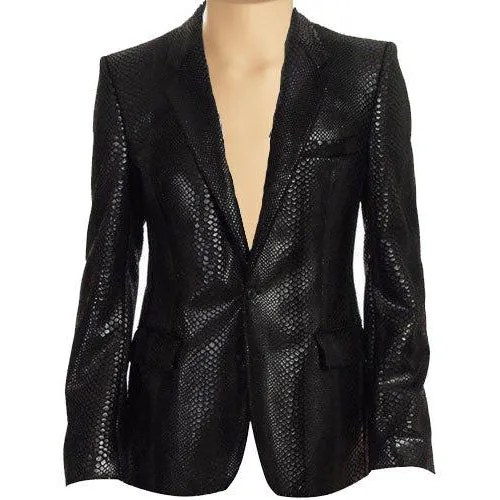 Black snake print leather blazer