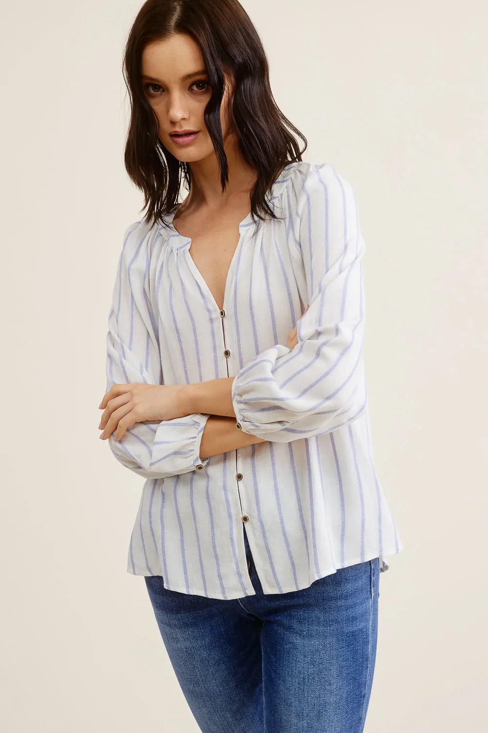 Blue Striped Linen Blouse