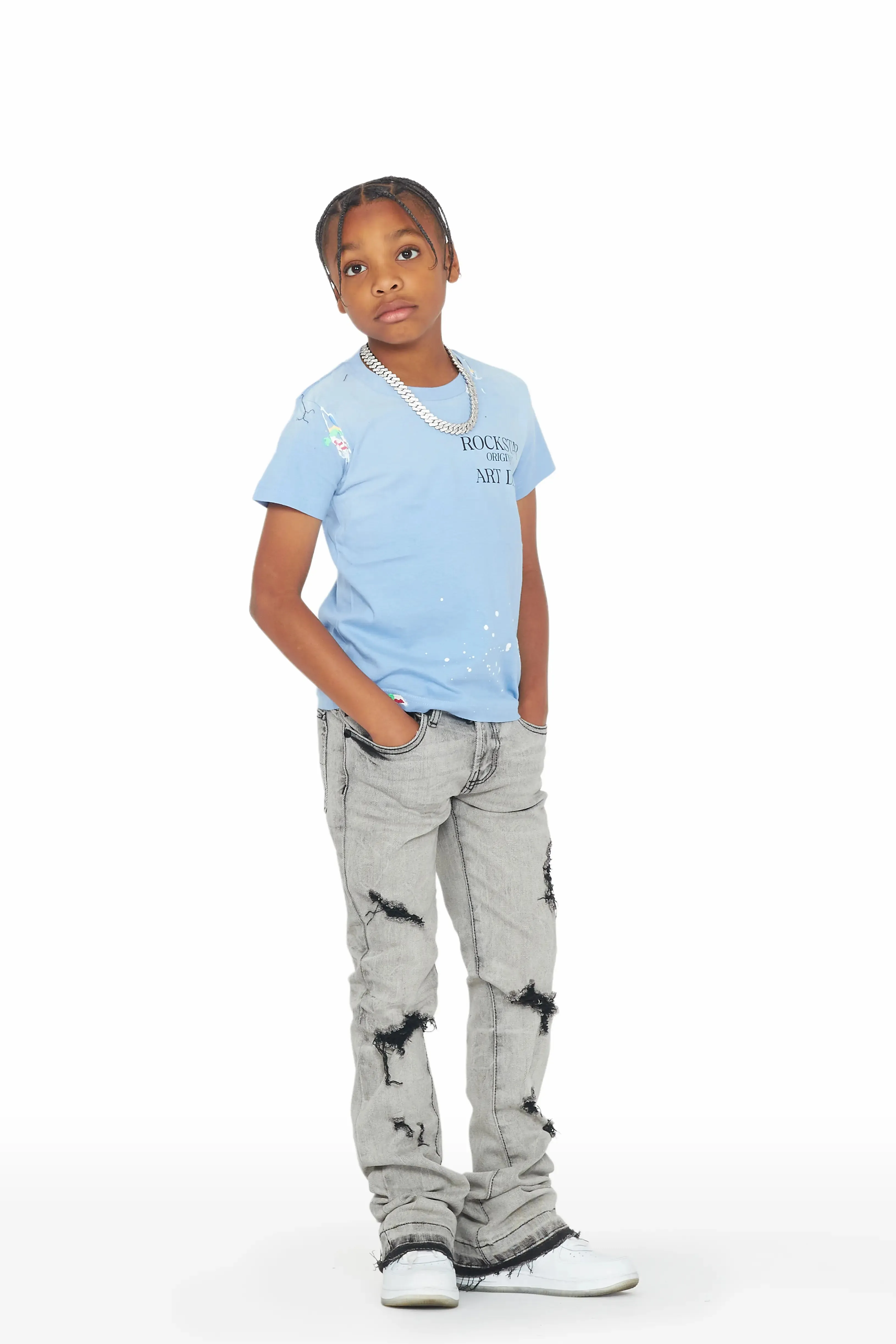 Boys Huxley Light Grey Super Stacked Flare Jean