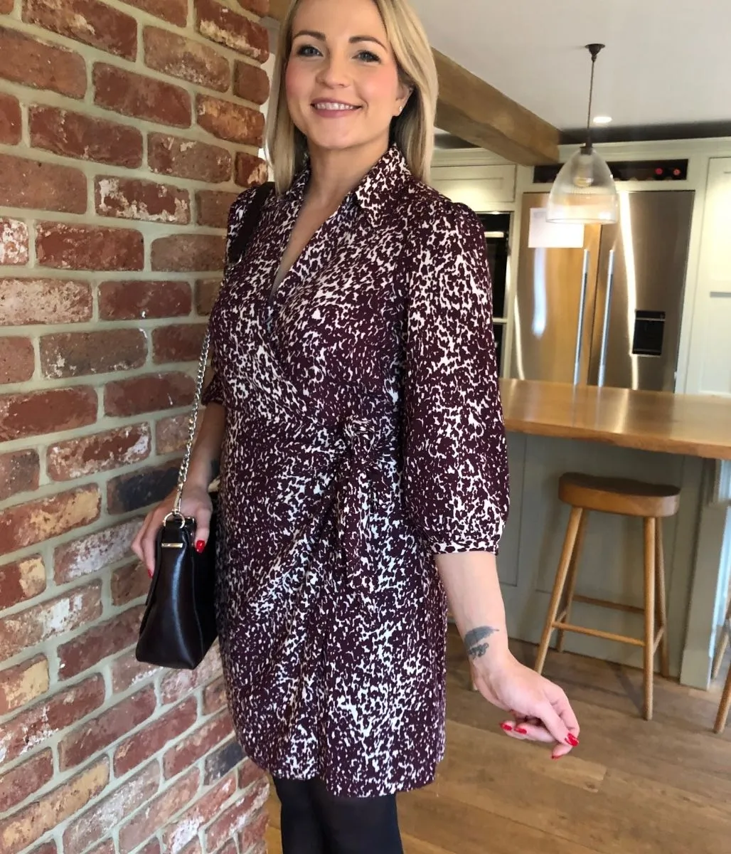 Burgundy Leopard Print Wrap Dress