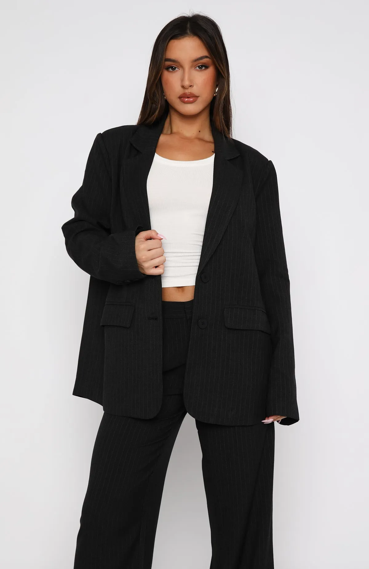 Business Casual Blazer Charcoal Pinstripe