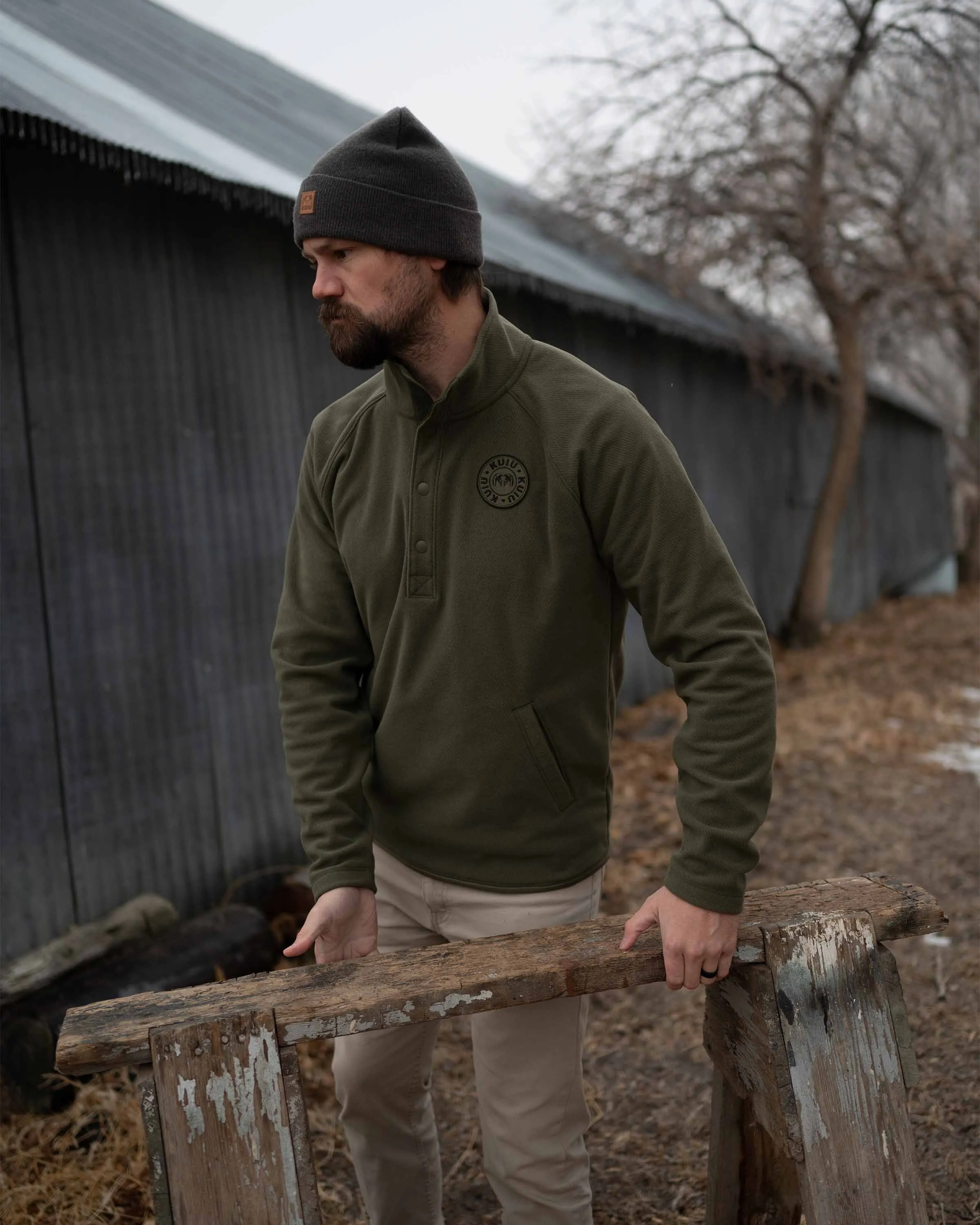 Cascade Twill Fleece Pullover | Olive