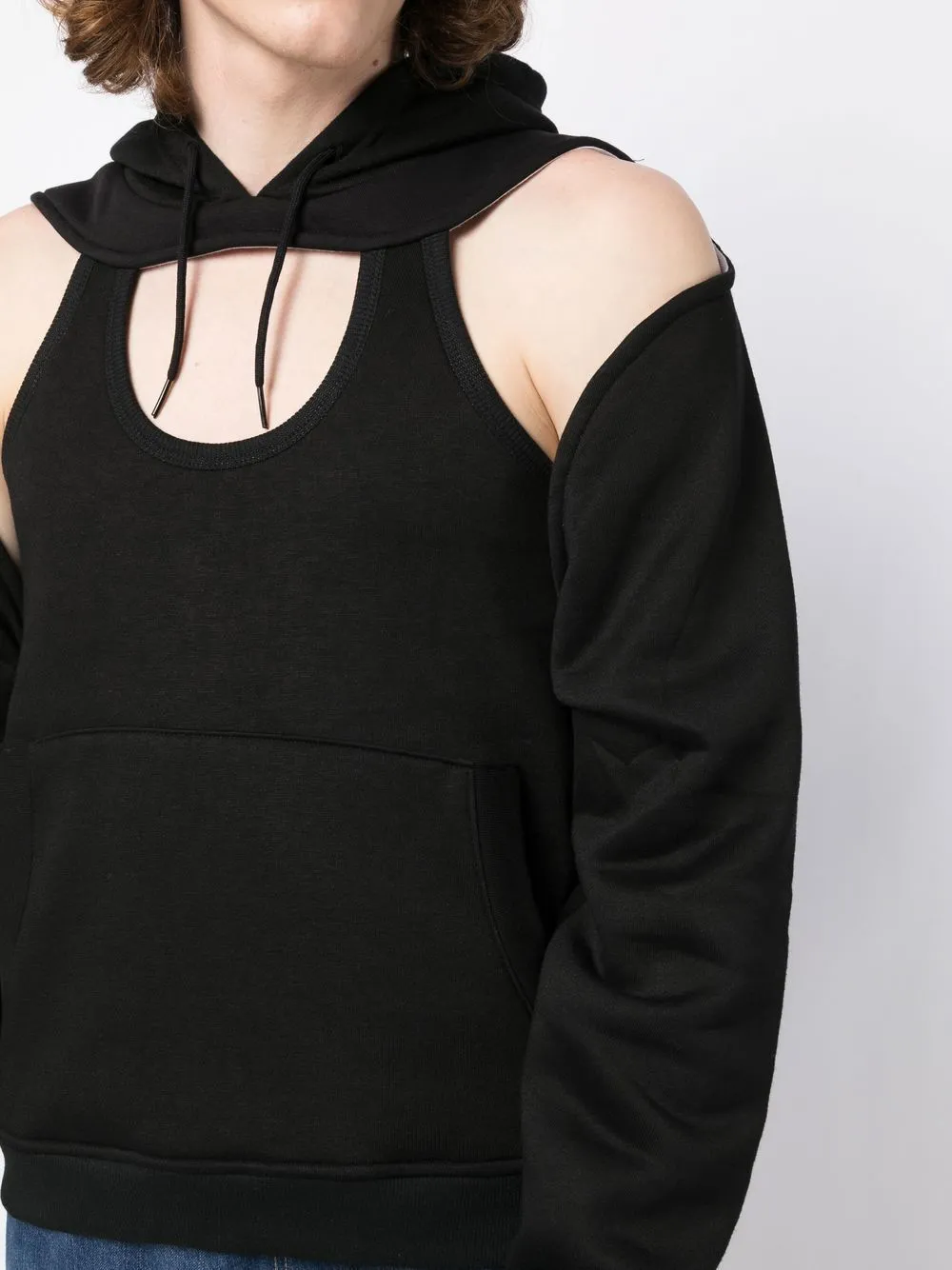 Cold-Shoulder Drawstring Hoodie