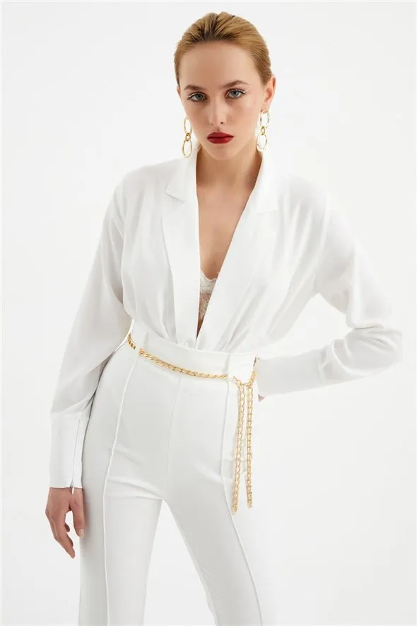 Collared Wrap Bodysuit - White