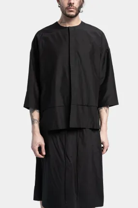 Collarless kimono silk shirt