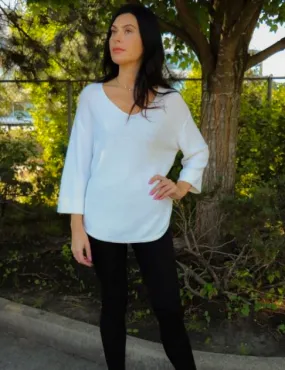 Cotton V-Neck Pullover - White