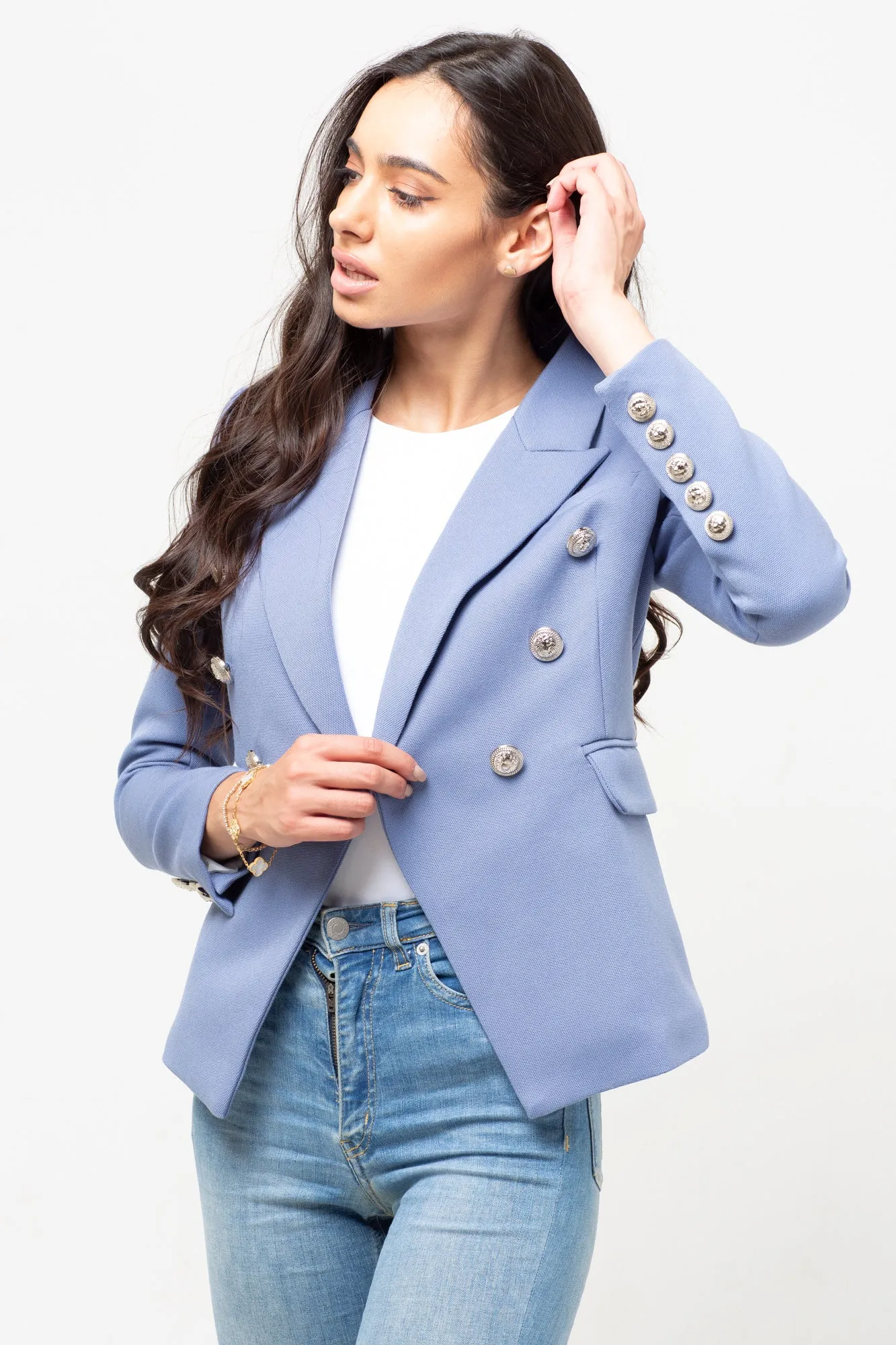 DEEP BLUE SILVER BUTTON BLAZER