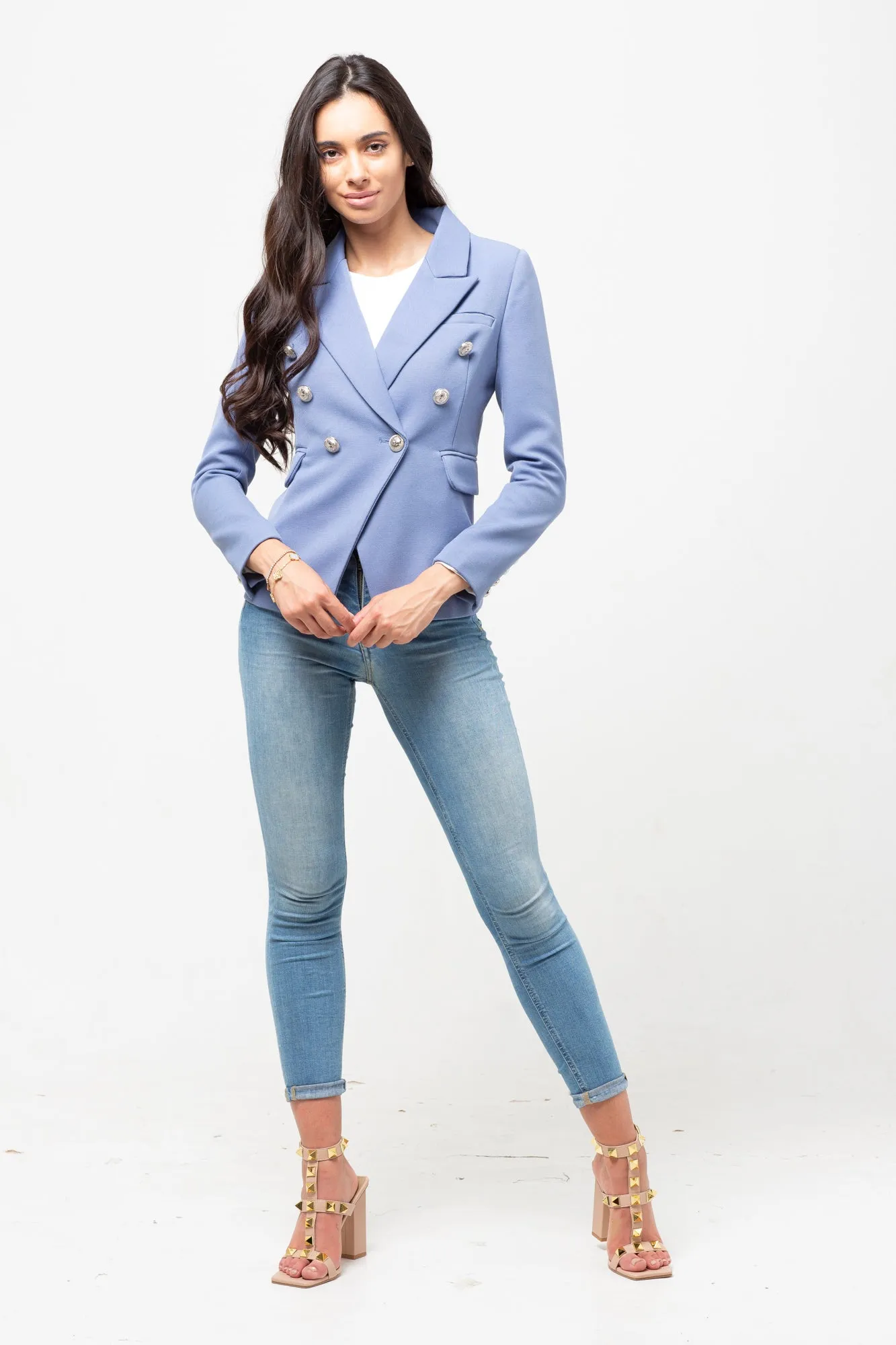 DEEP BLUE SILVER BUTTON BLAZER