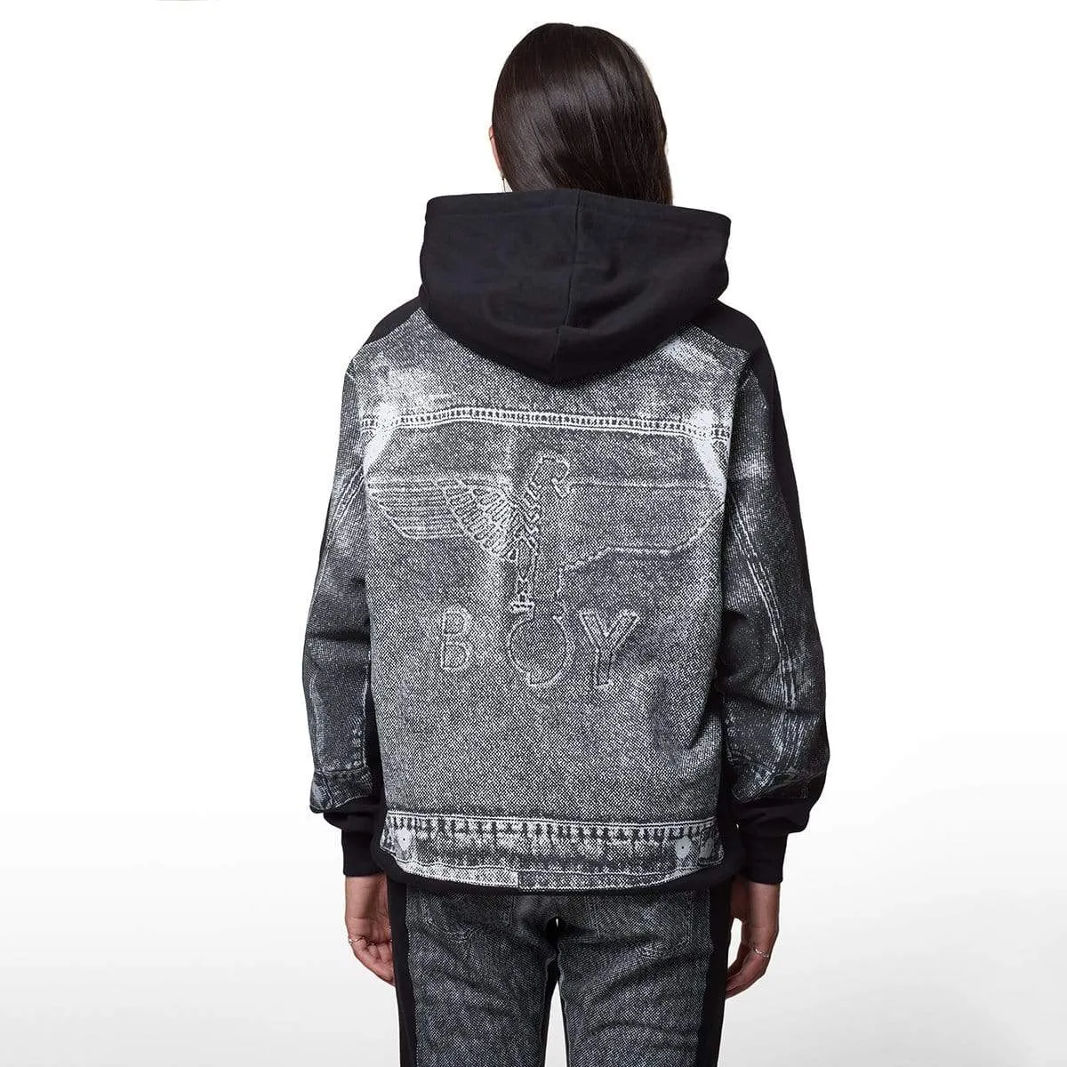 DENIM GRAPHIC HOODIE - BLACK