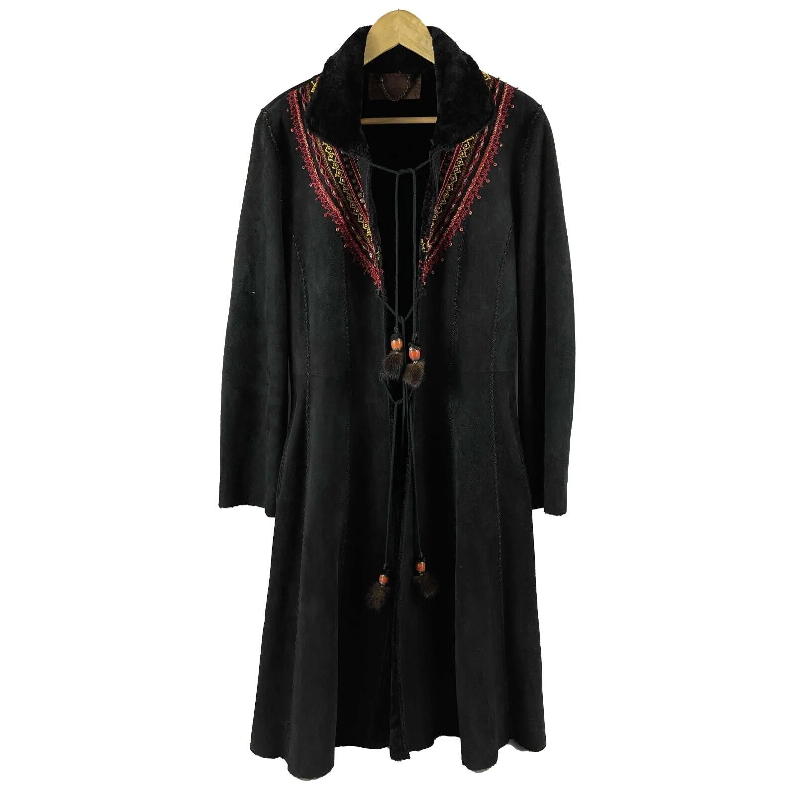 Dennis Basso - Suede Embroidered Swing Leather Coat - Black - Fits S/M