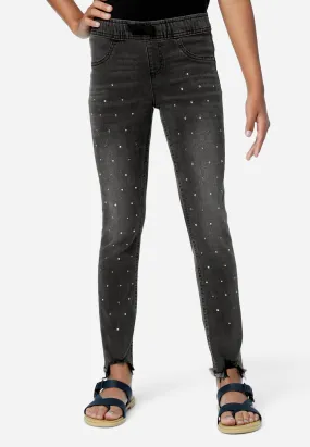 Destructed Embellished Pull-On Jean Leggings