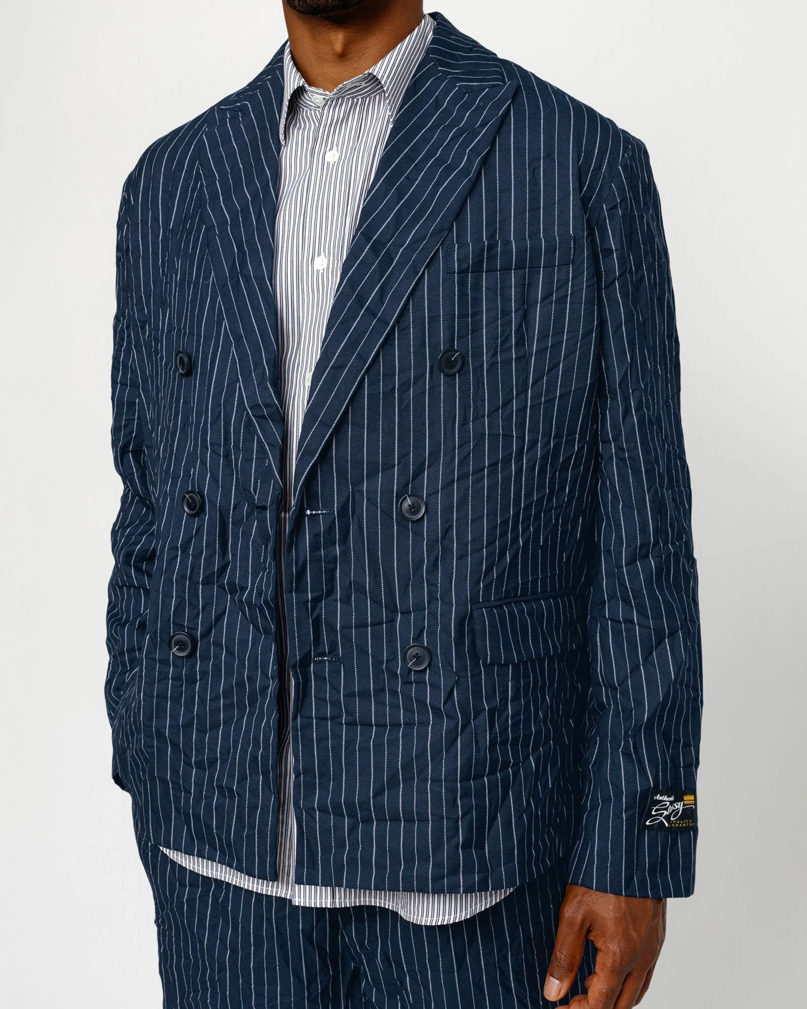 DOUBLE-BREASTED BLAZER WRINKLED STRIPE