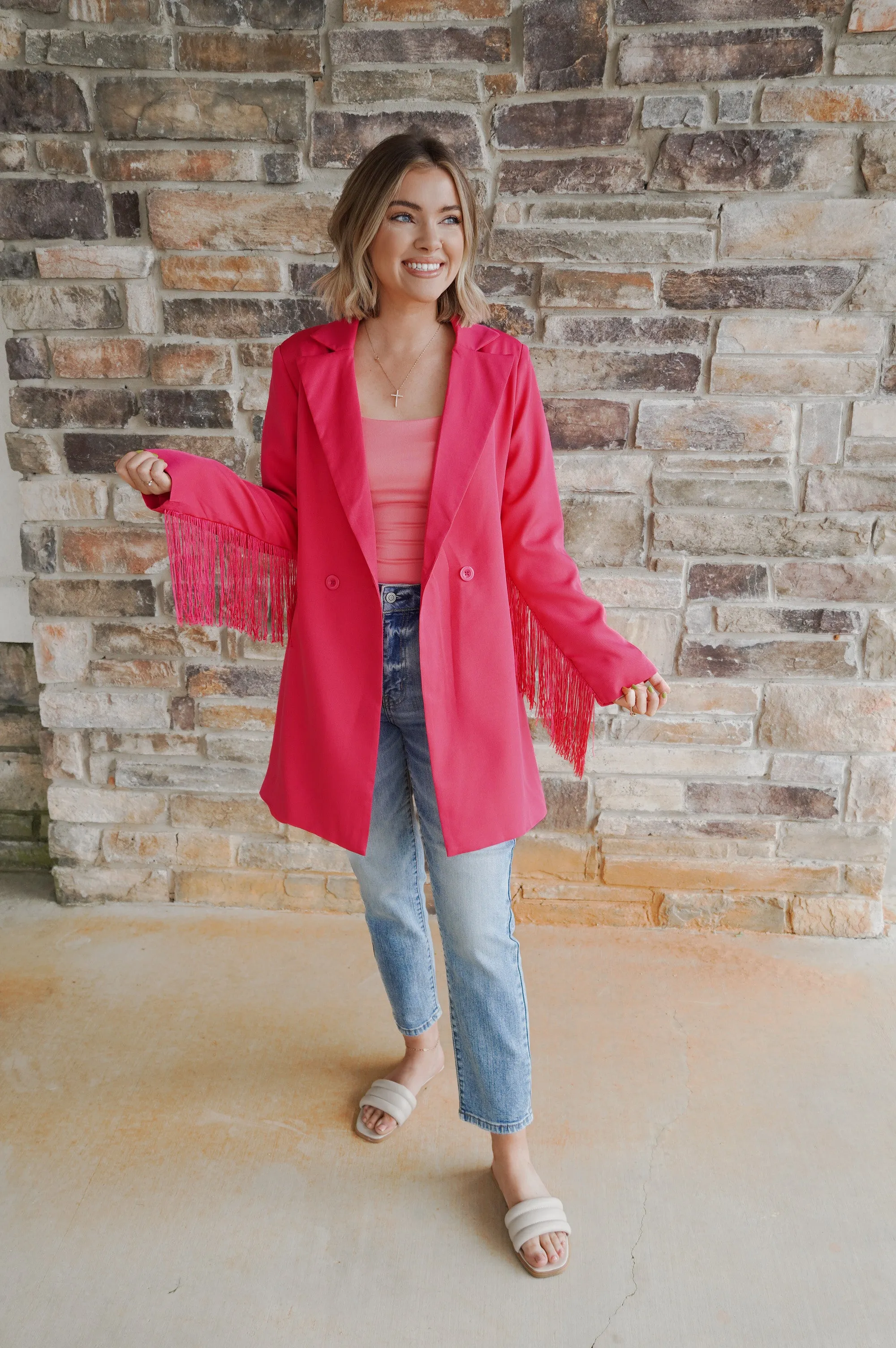 Ellie Fringe Blazer in Pink