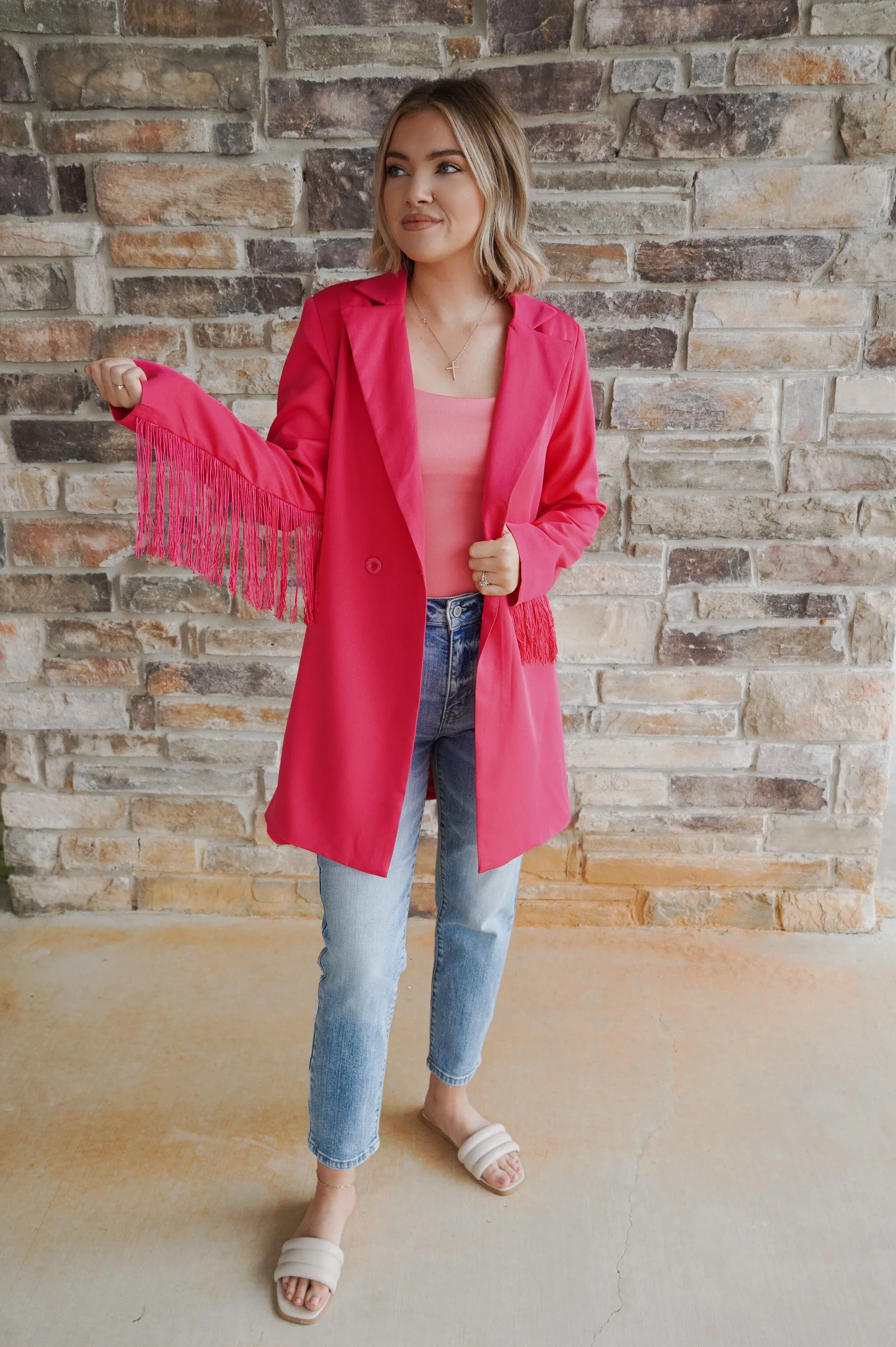 Ellie Fringe Blazer in Pink