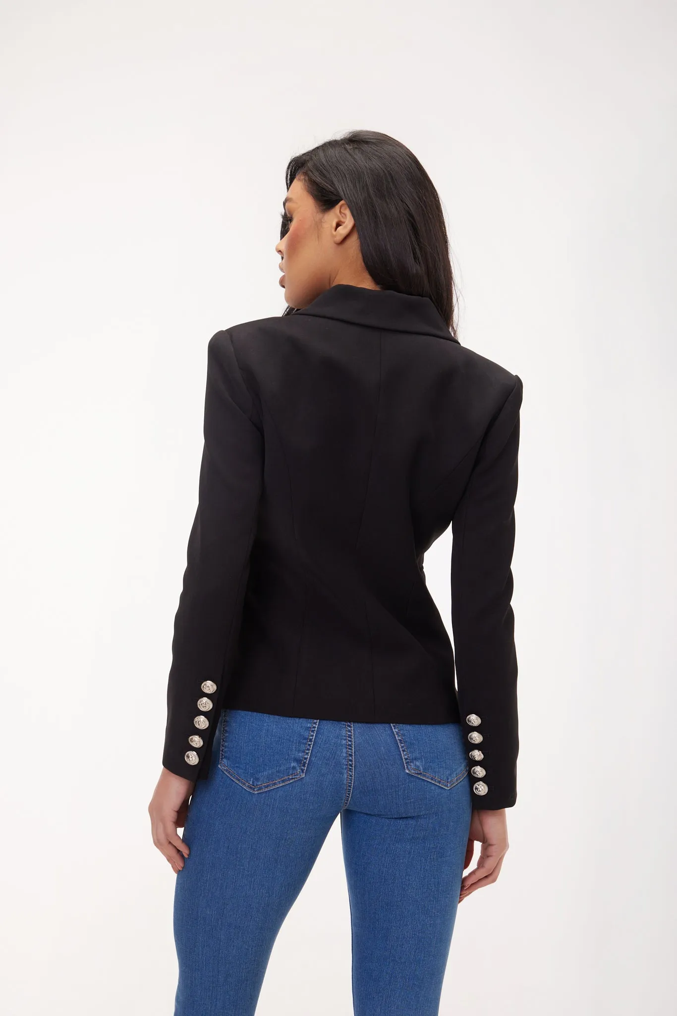 EMBELLISHED SILVER BUTTON BLAZER BLACK