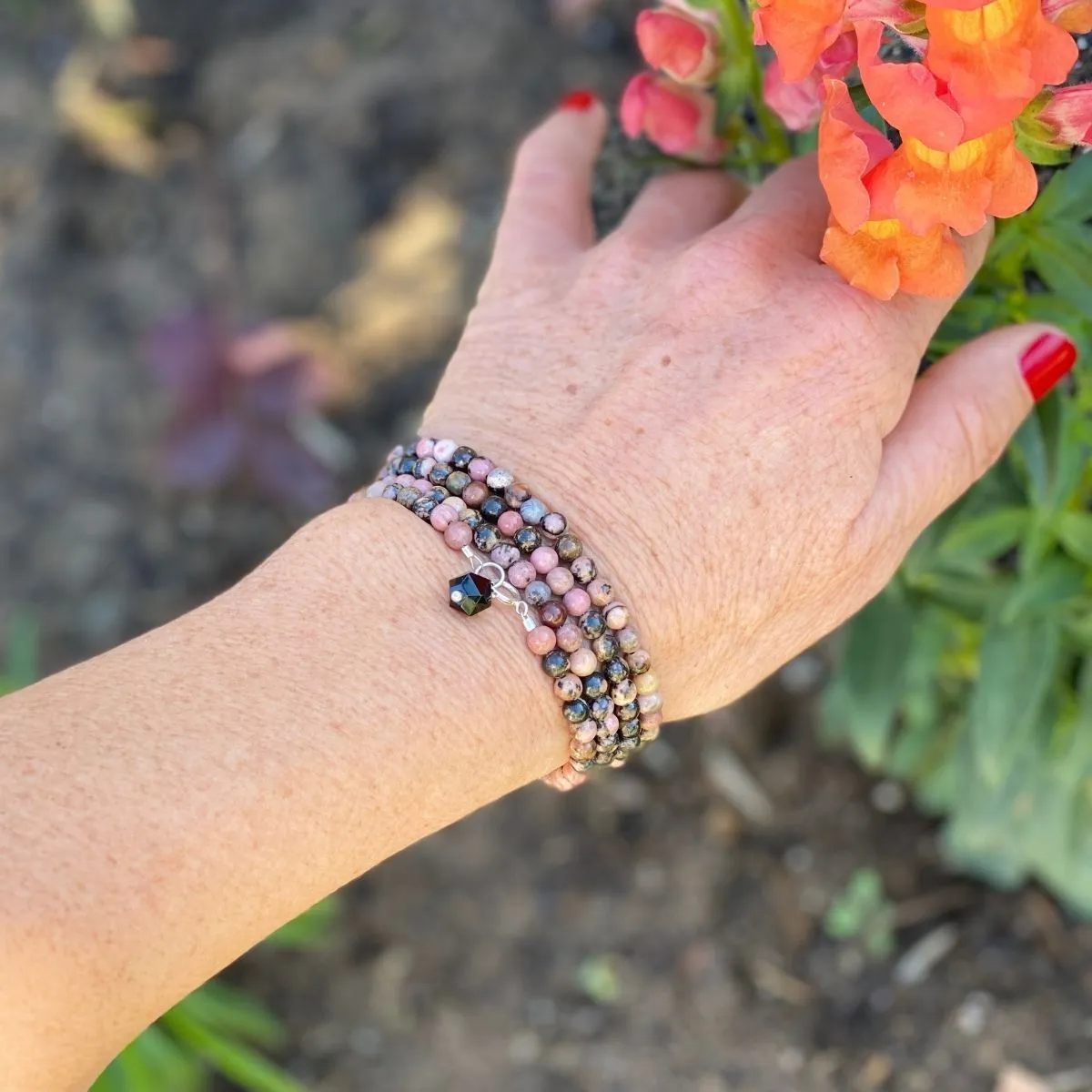 Emotional Balance Rhodonite Wrap Bracelet