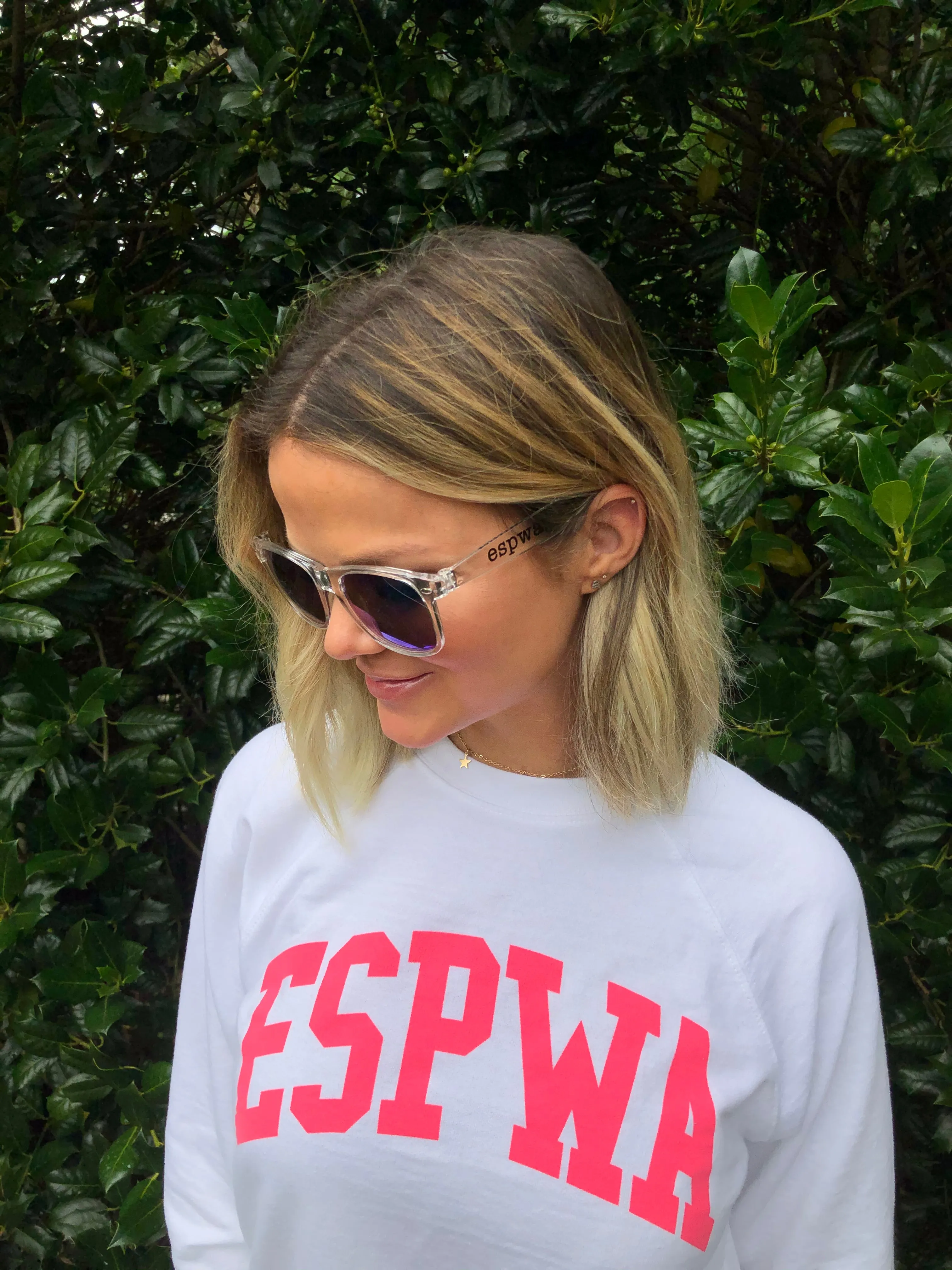 ESPWA Collegiate Pullover  - White   Neon Pink