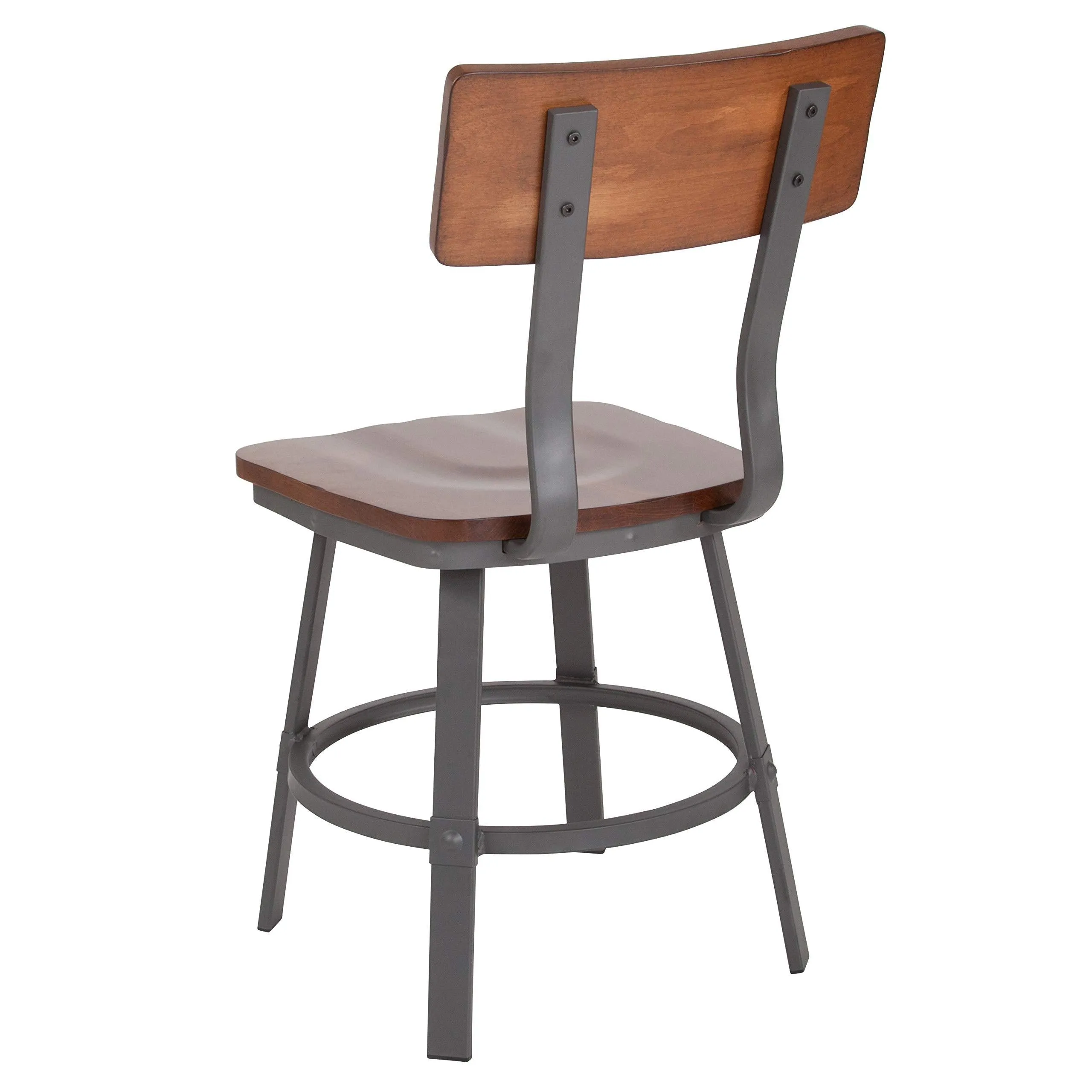 Flash Furniture Flint Series Rustic Walnut Restaurant Chair with Wood Seat & Back and Gray Powder Coat Frame