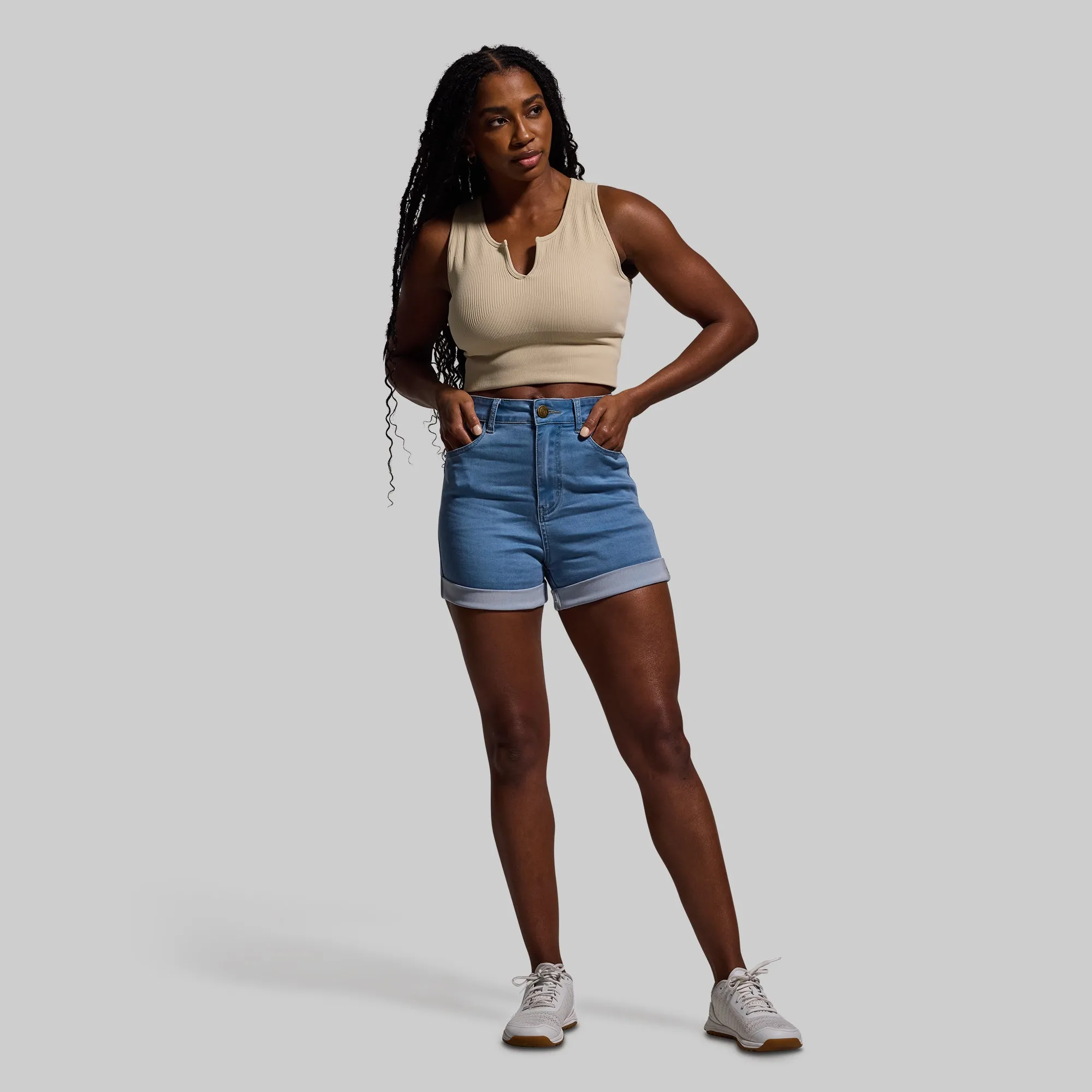 FLEX Stretchy Mom Jean Short (Light Wash)