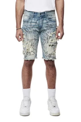 Heavy Rip & Repair Doodle Jean Shorts - Julien Blue