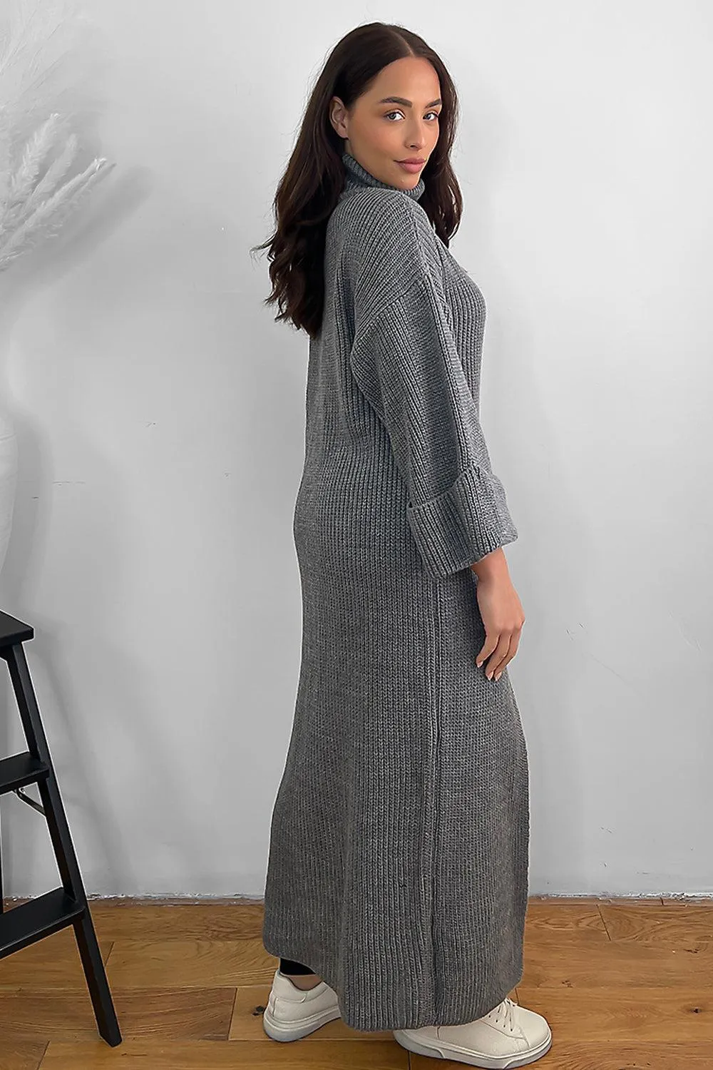 High Neck Front Split Maxi Pullover