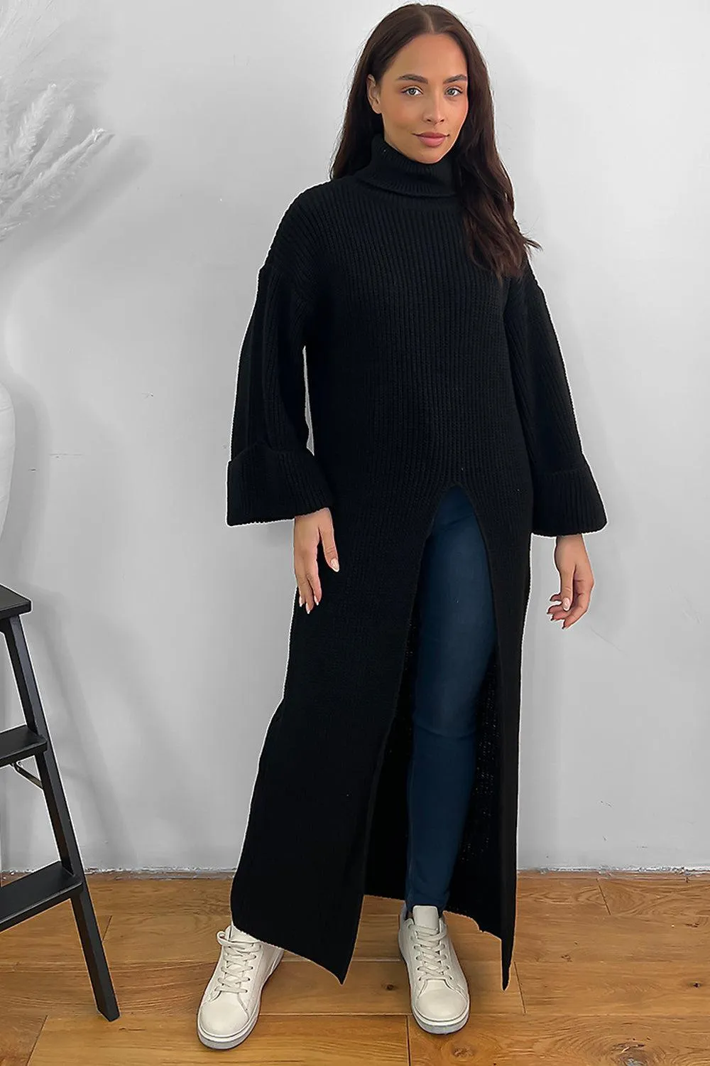 High Neck Front Split Maxi Pullover