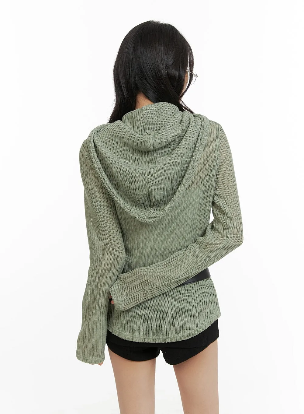 High Neck Hooded Pullover with Drawstring - CM426