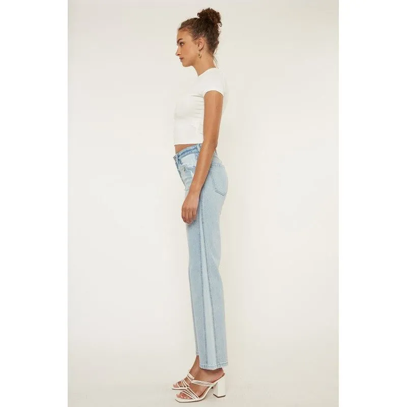 High Rise Contrast Accent Straight Leg Jean