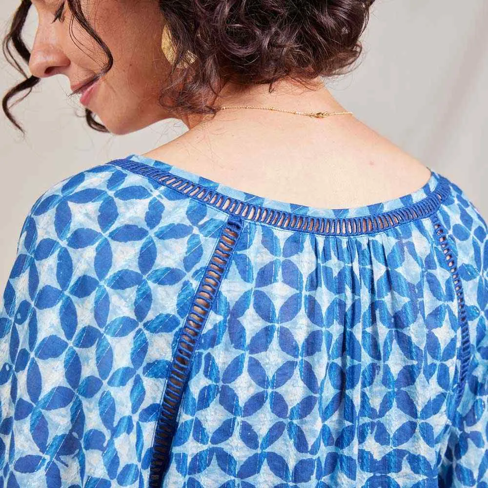 Indigo Lurex Peasant Blouse