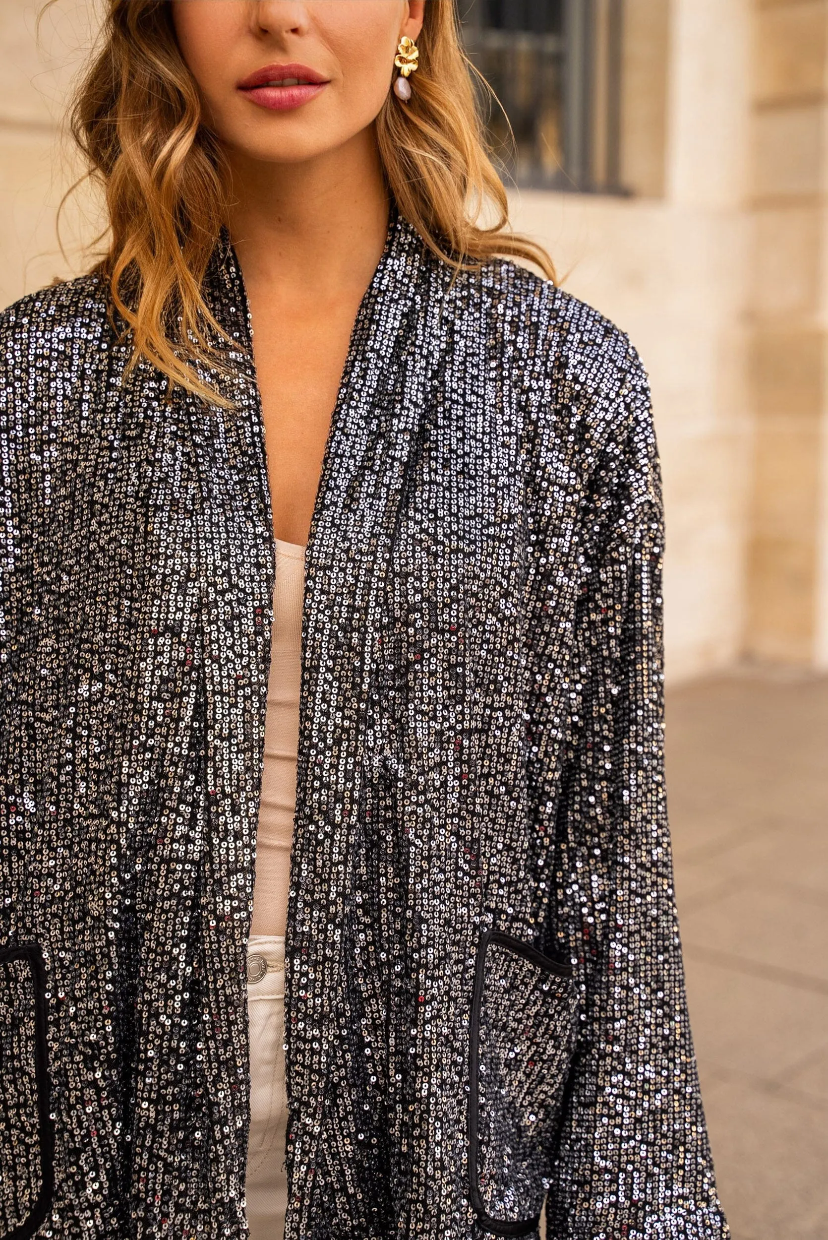 KARLA SEQUIN JACKET - GRAPHITE