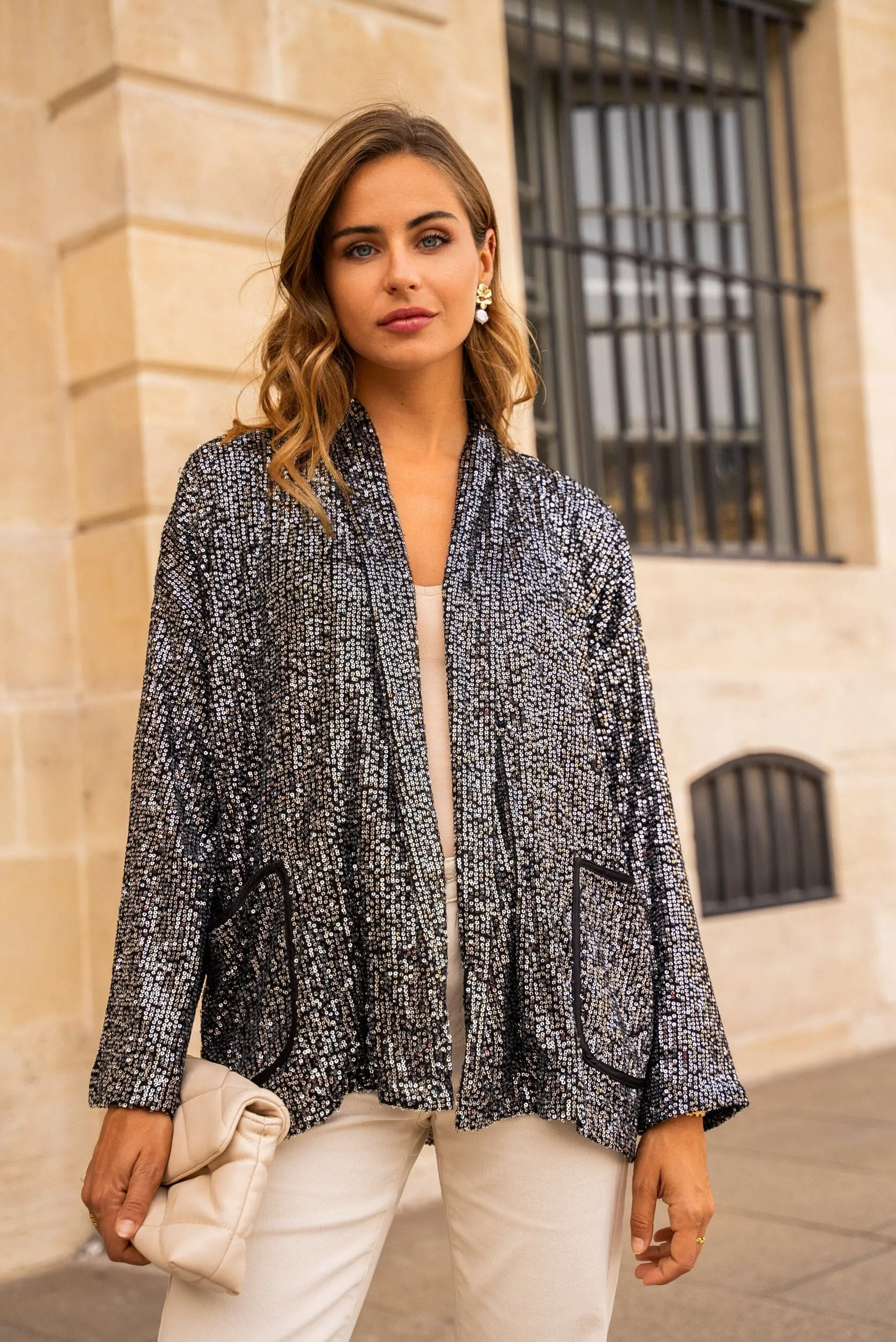 KARLA SEQUIN JACKET - GRAPHITE