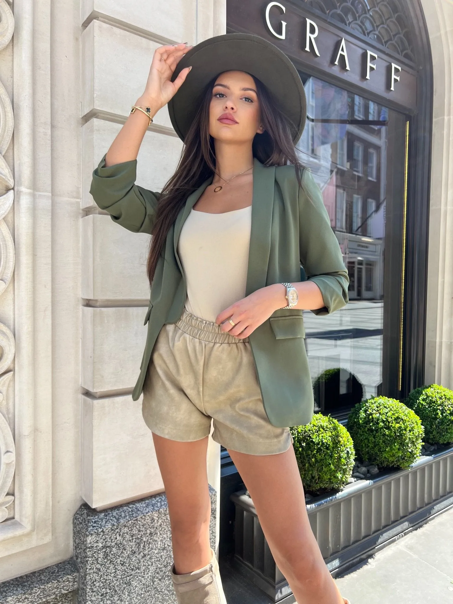 Khaki Ruched Arm Blazer